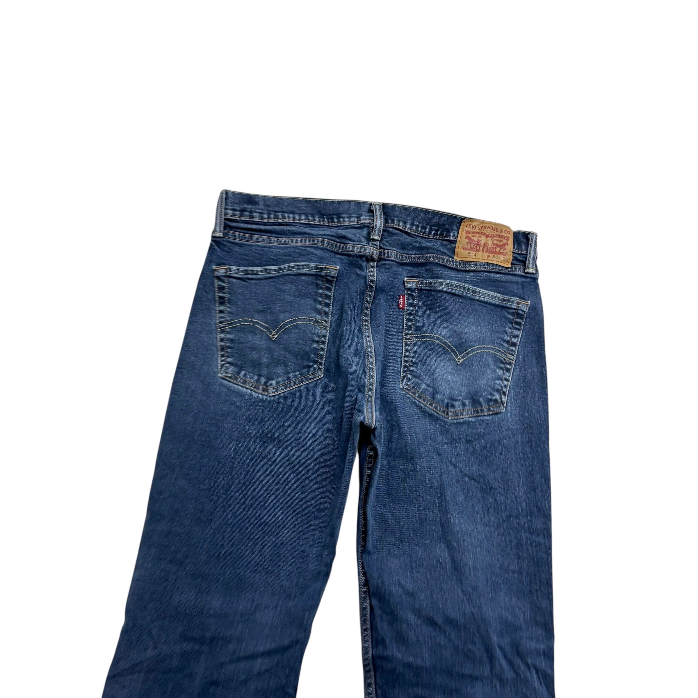 Levis 514 Jeans W36 L30 Mens Mid Blue Regular Straight Fit Stretch Denim (E)