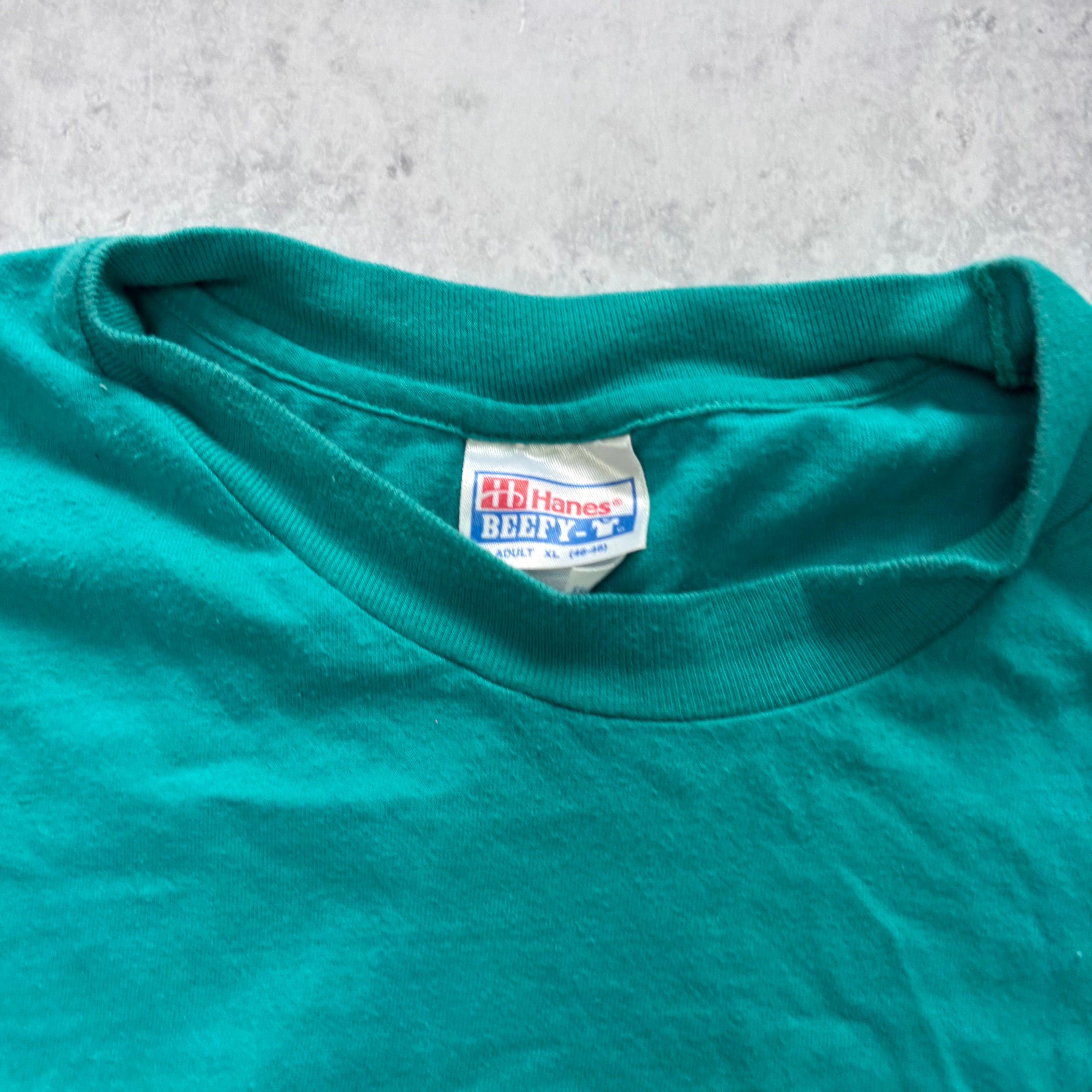 Vintage T Shirt Mens XL Blue Teal Single Stitch Graphic Print 90s College
