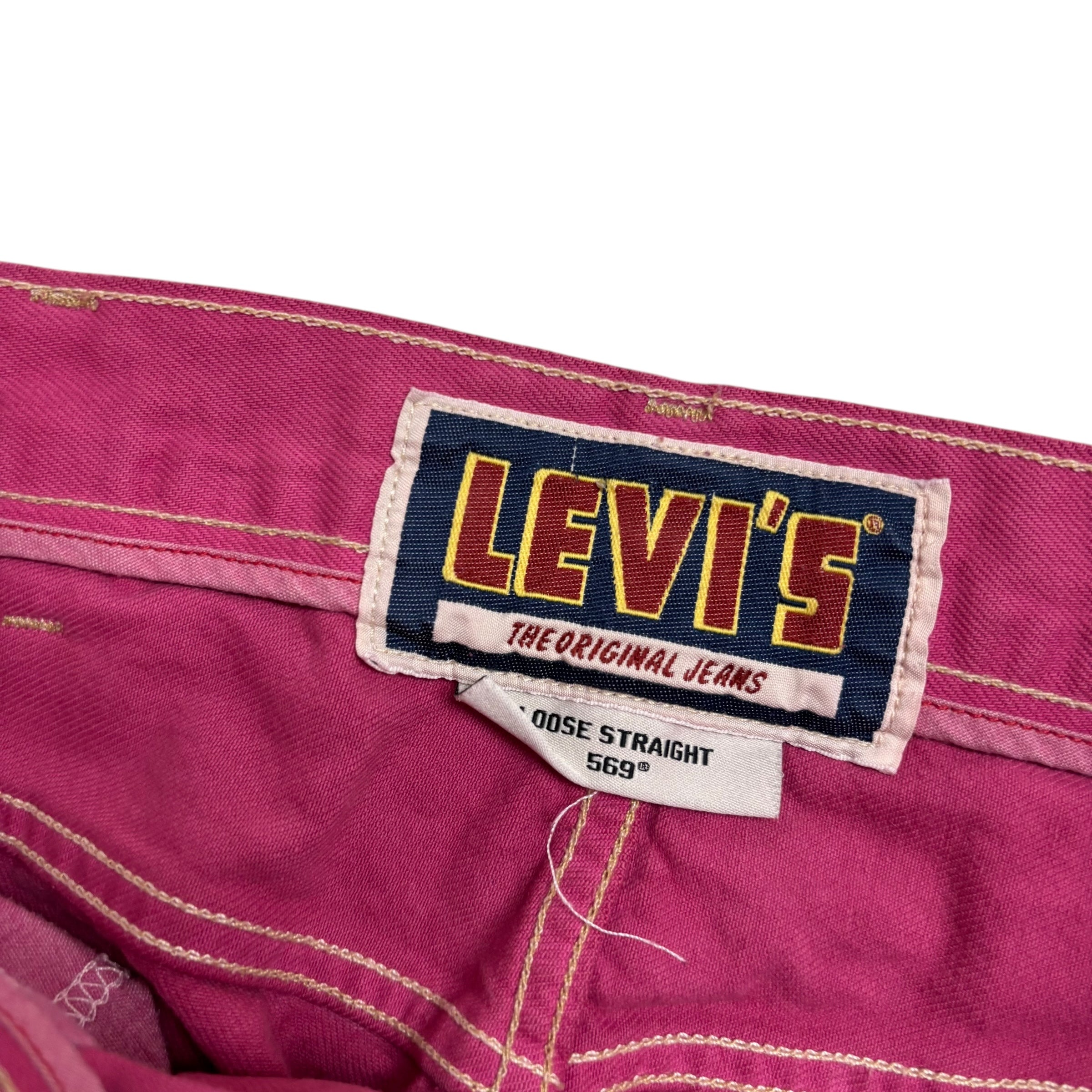 Levis 569 Jeans W38 L32 Mens Pink Baggy Relaxed Straight Fit Vintage Denim (F)
