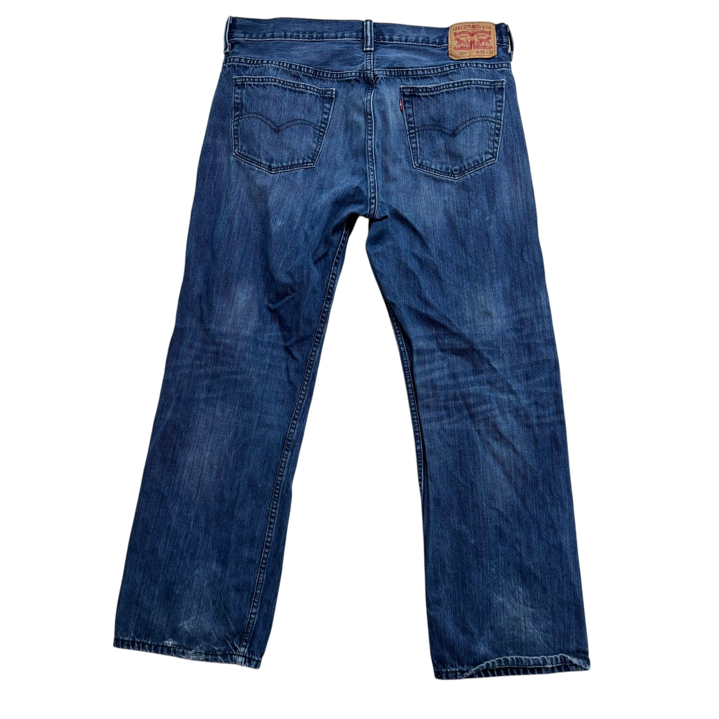 Levis 569 Jeans W36 L31 Mens Navy Blue Baggy Relaxed Straight Fit Denim (F)