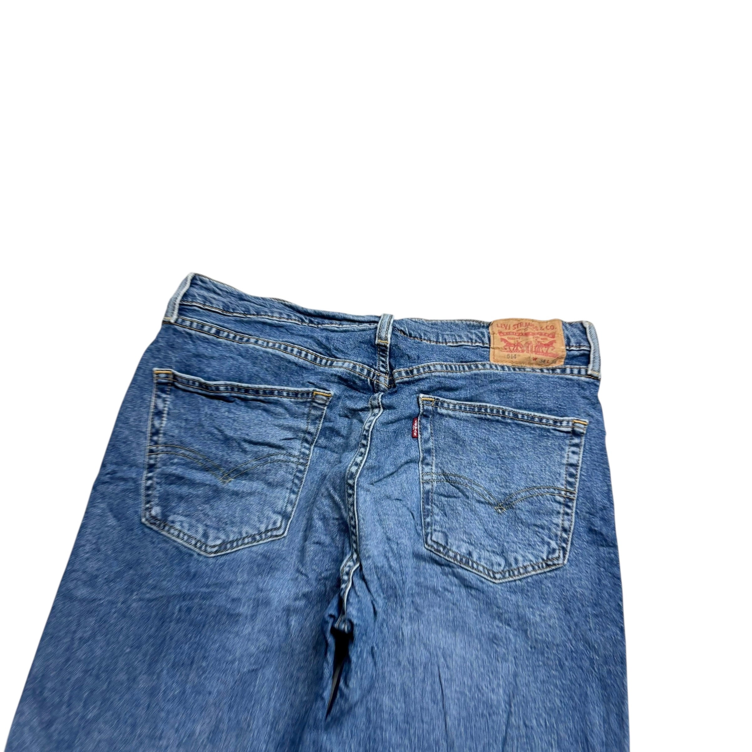 Levis 514 Jeans W34 L34 Mens Mid Blue Regular Straight Fit Stretch Denim (E)