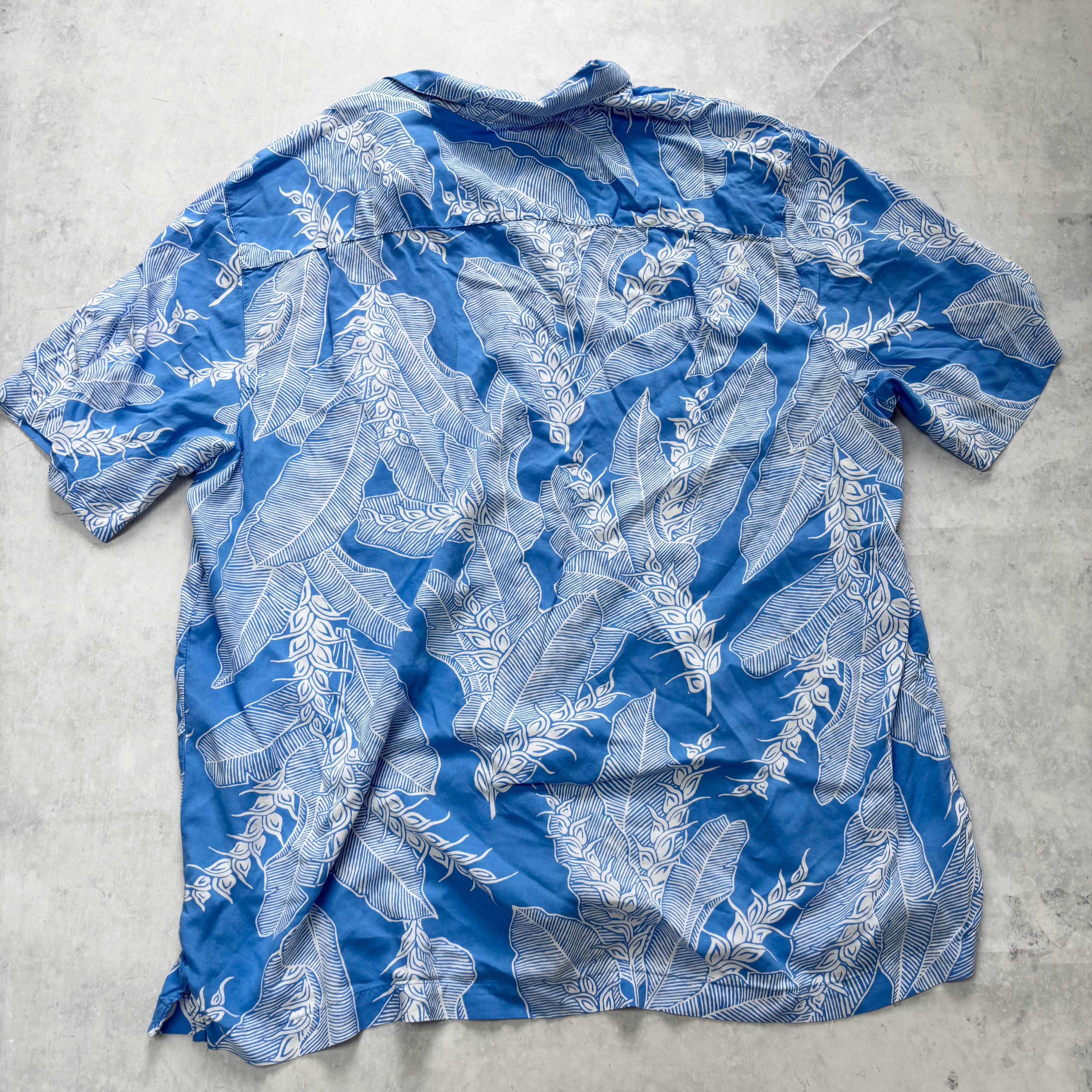 Hawaiian Shirt Mens XXL Blue Floral Aloha Short Sleeve Rayon (E)