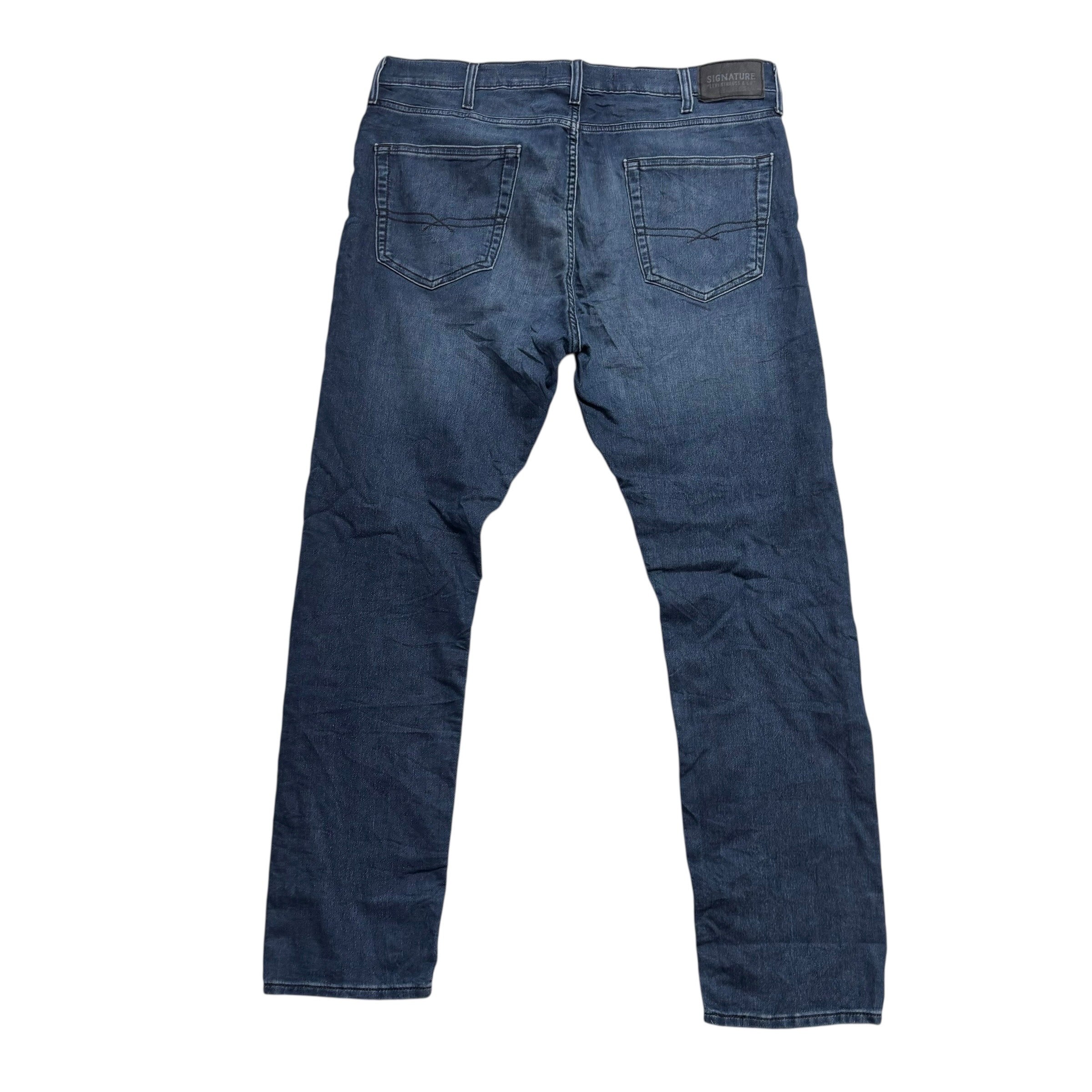 Levis Signature Jeans W38 L32 Mens Navy Blue Regular Tapered Stretch Denim (E)