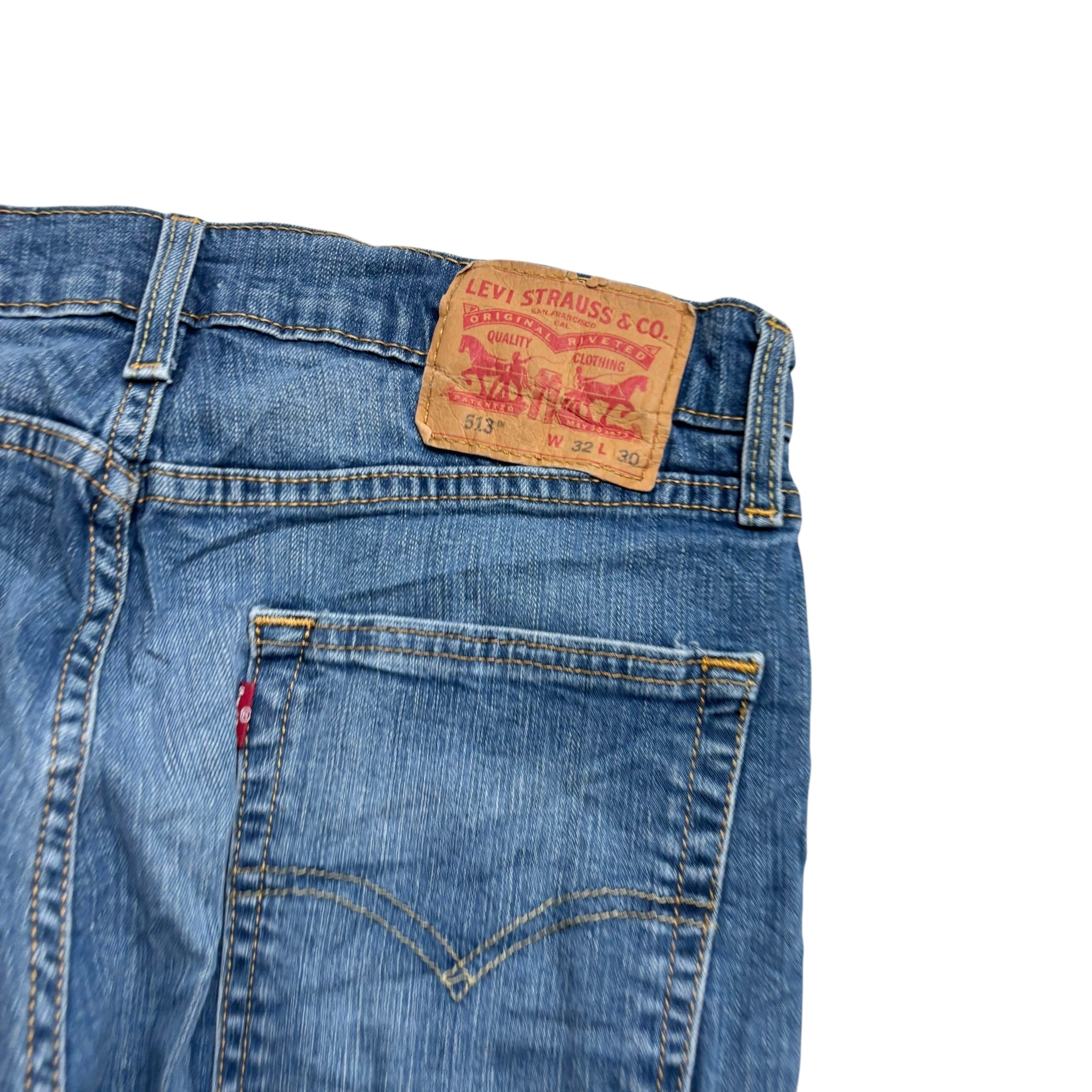 Levis 513 Jeans W32 L30 Mens Mid Blue Slim Straight Fit Stretch Denim