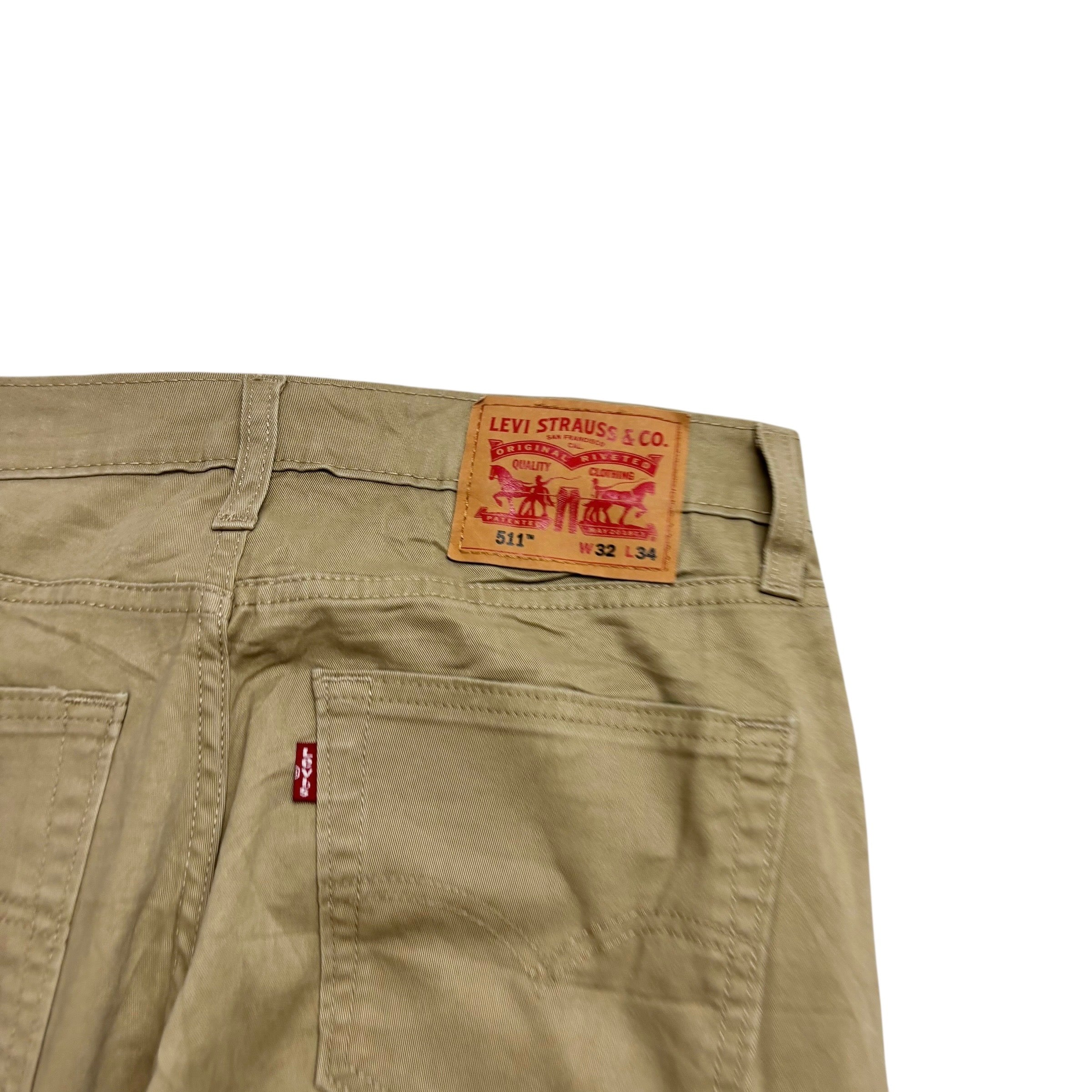 Levis 511 Trousers W32 L34 Mens Beige Slim Fit Stretch Pants