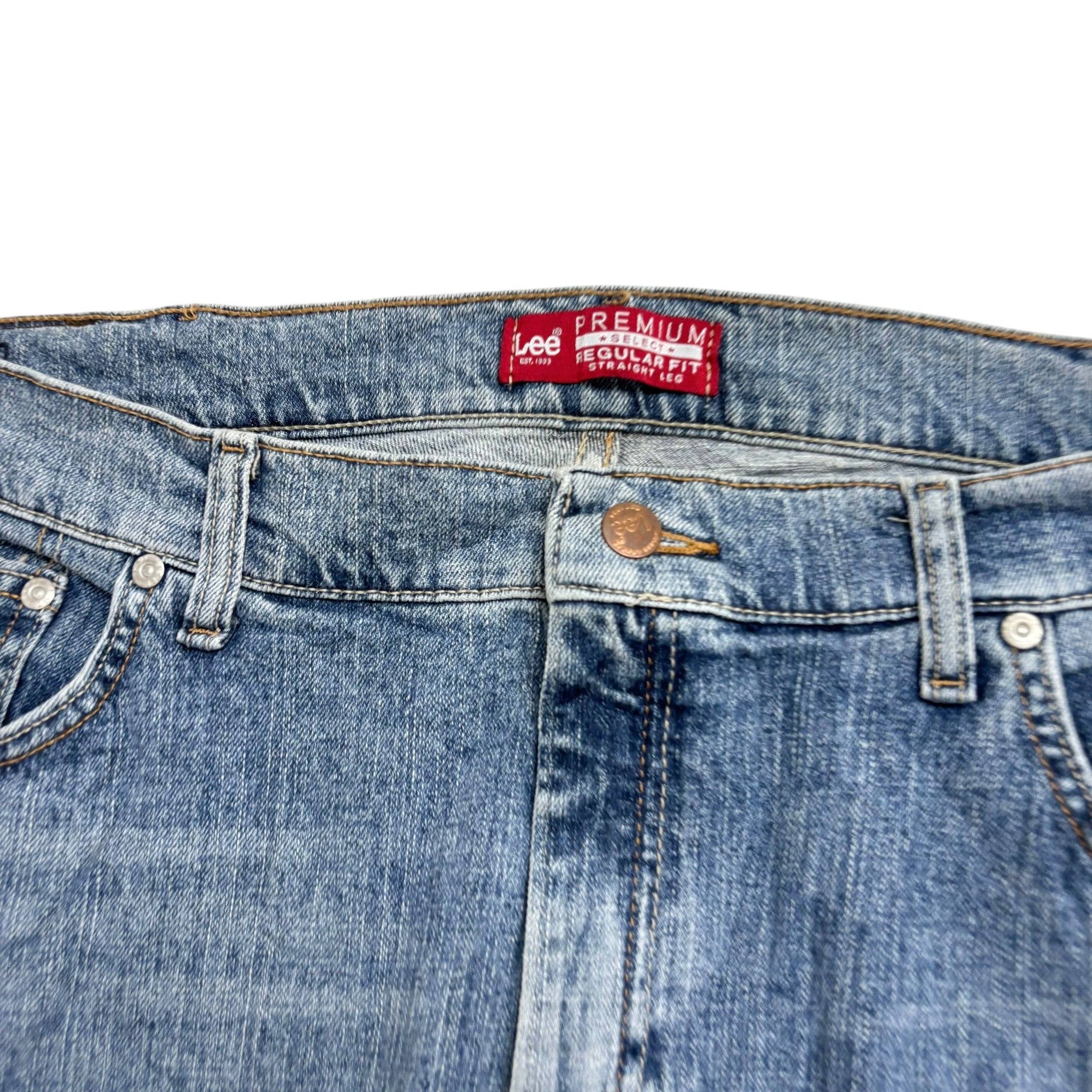 Lee Jeans W42 L30 Mens Regular Straight Fit Mid Blue Stretch Denim (E)