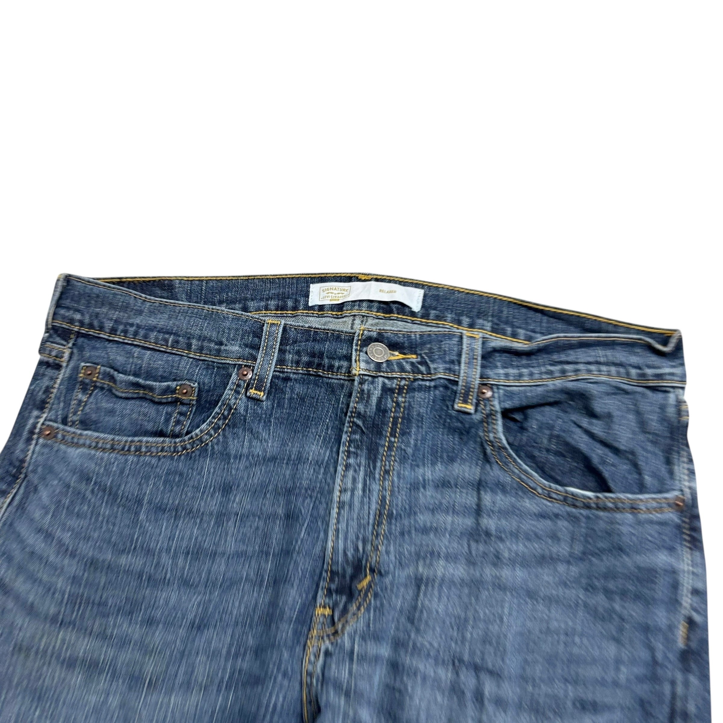 Levis Signature Jeans W36 L32 Mens Mid Blue Relaxed Straight Stretch Denim (E)