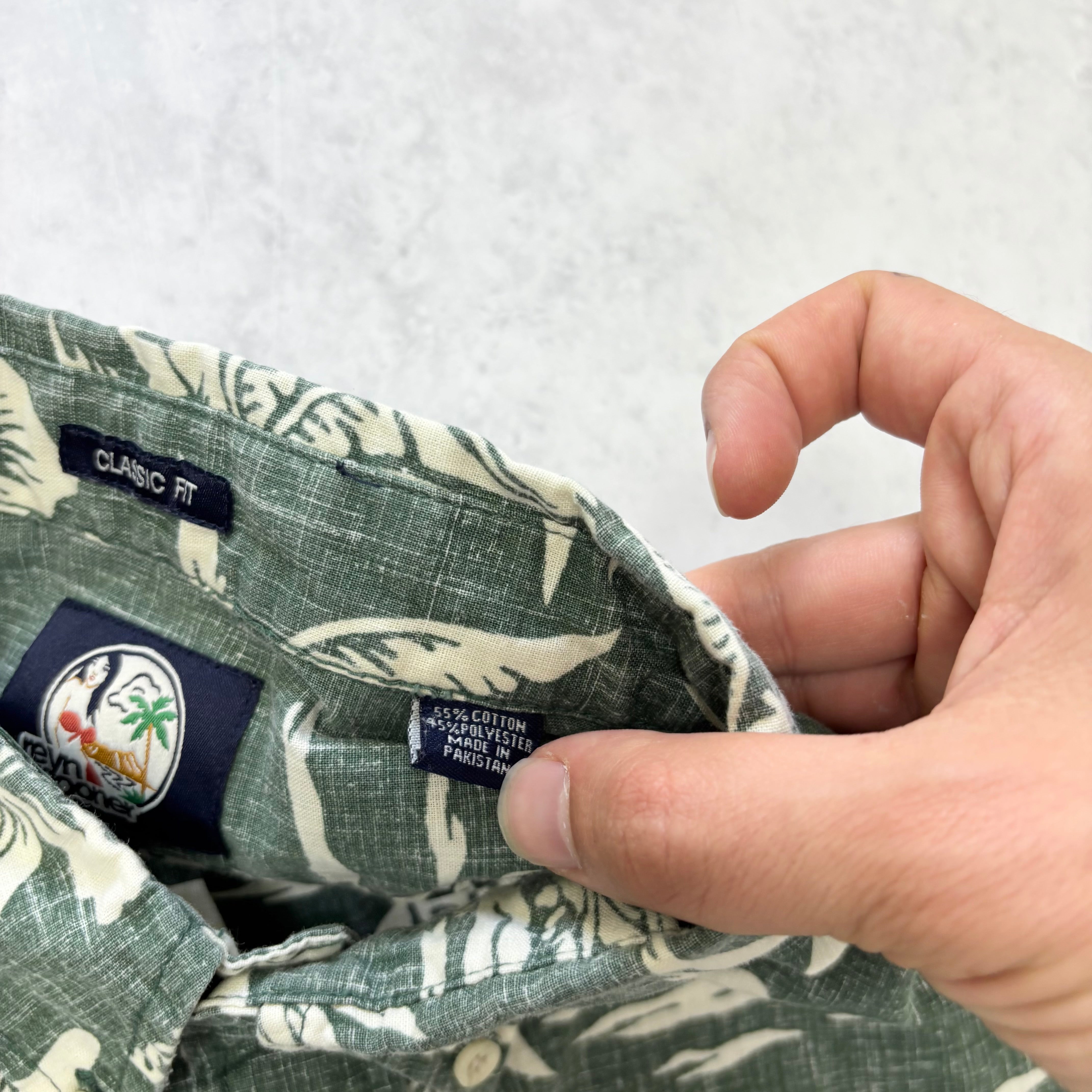 Vintage Hawaiian Shirt Mens XL Green Short Sleeve Reyn Spooner Cotton (E)