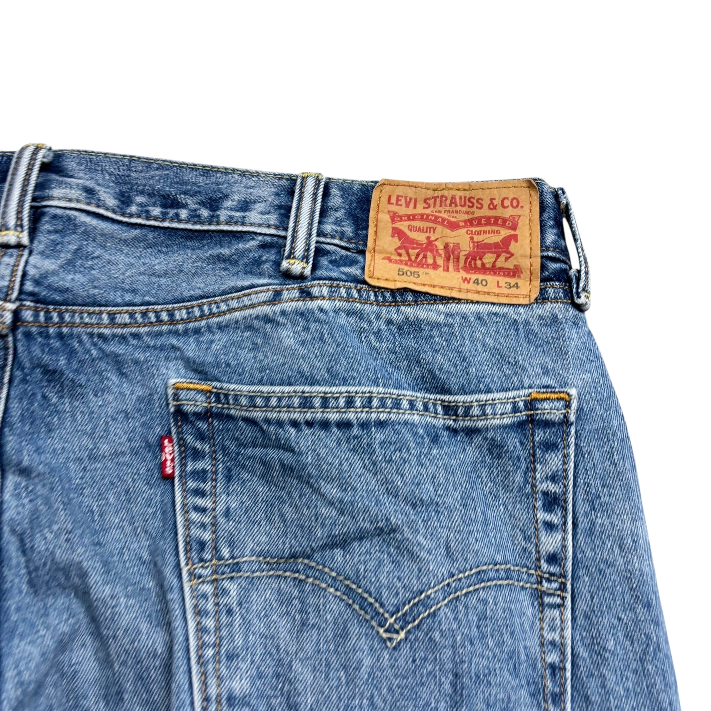 Levis 505 Jeans W40 L34 Mens Mid Blue Regular Straight Fit Denim (E)