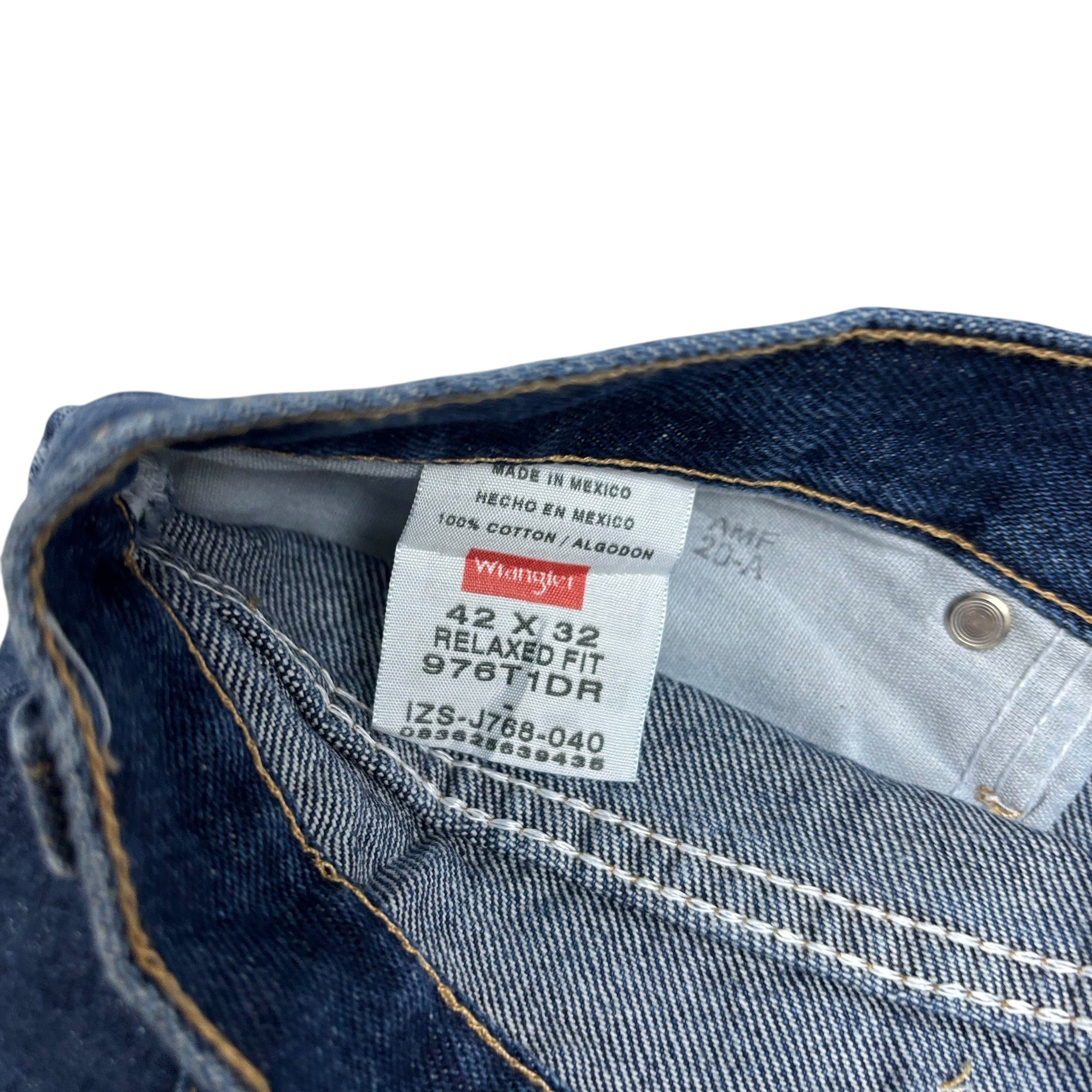 Wrangler Jeans W42 L32 Mens Dark Blue Baggy Relaxed Straight Fit Denim (E)