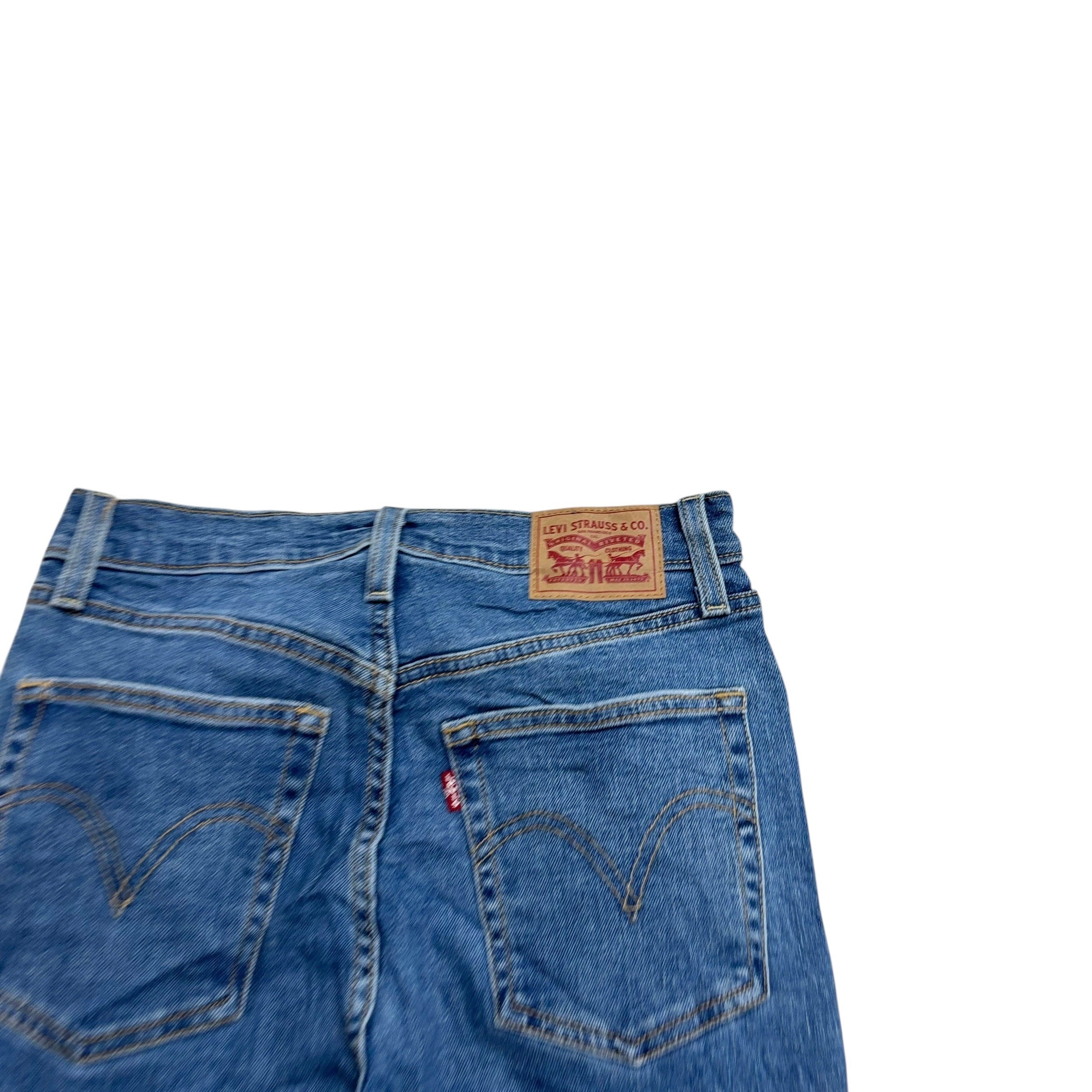 Levis Jeans W28 L33 Womens Ribcage Bootcut Mid Blue Stretch Denim (E)