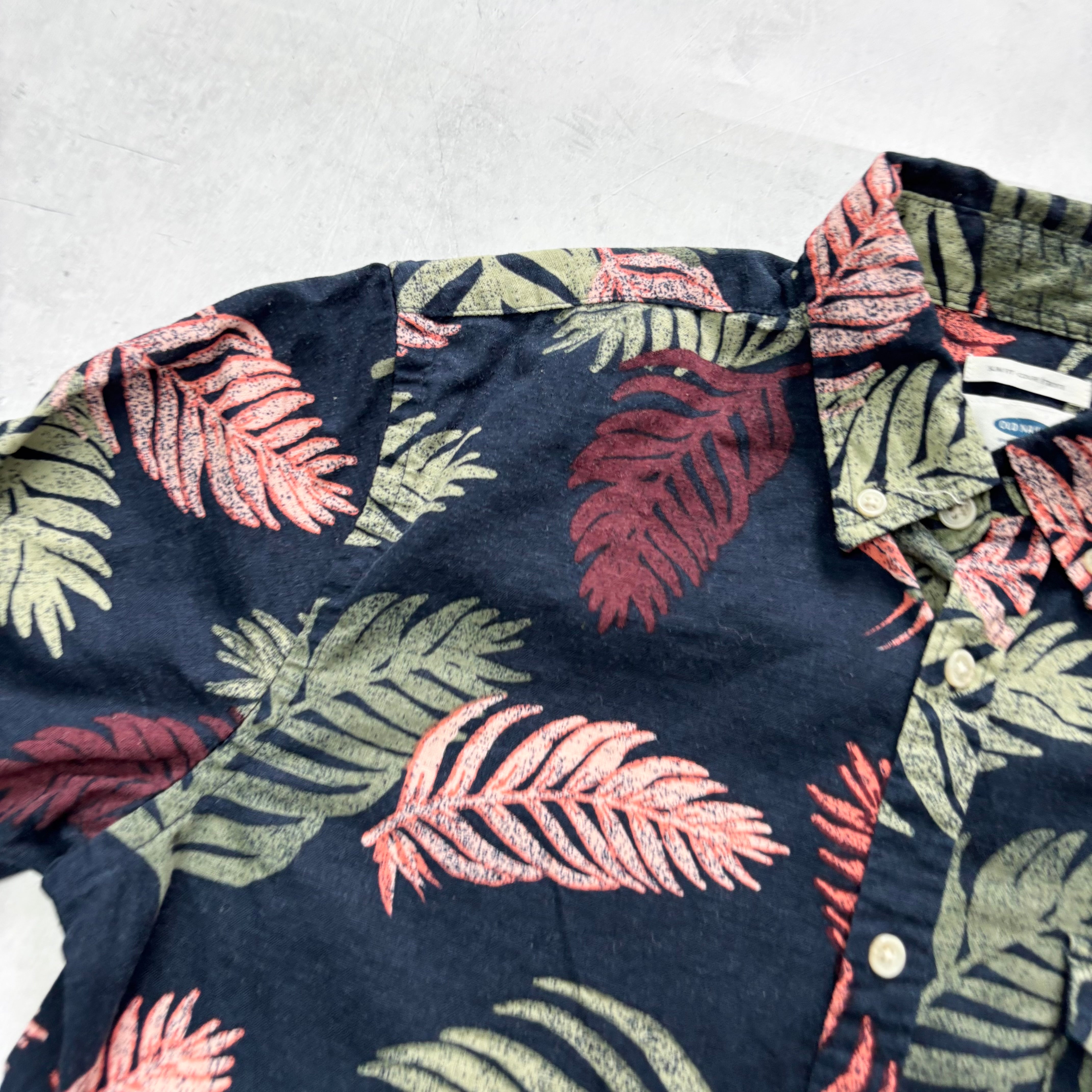 Old Navy Hawaiian Shirt Mens Small Navy Slim Fit Short Sleeve Linen (E)