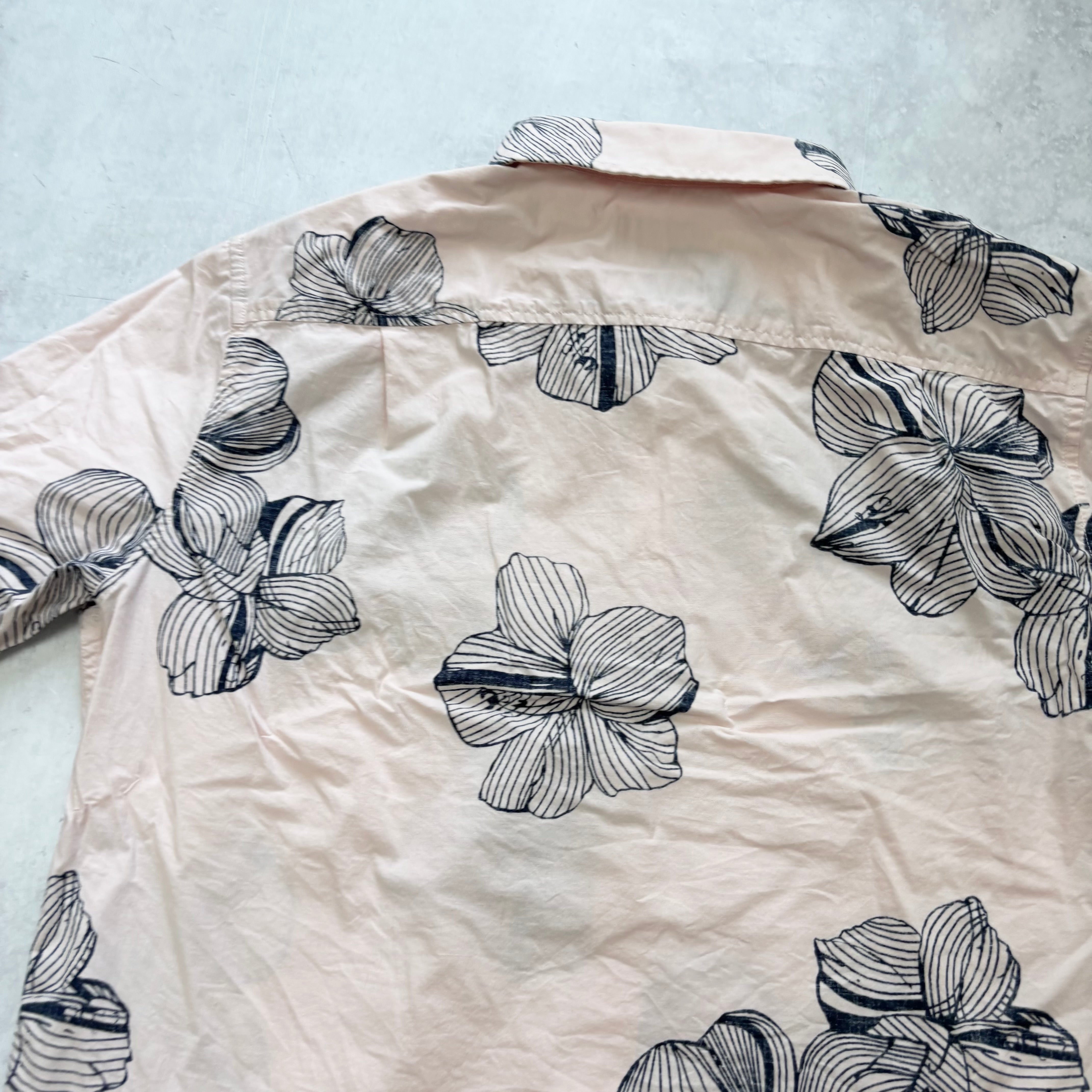 Hawaiian Shirt Mens XL Pink Floral Aloha Short Sleeve Slim Fit Cotton (E)