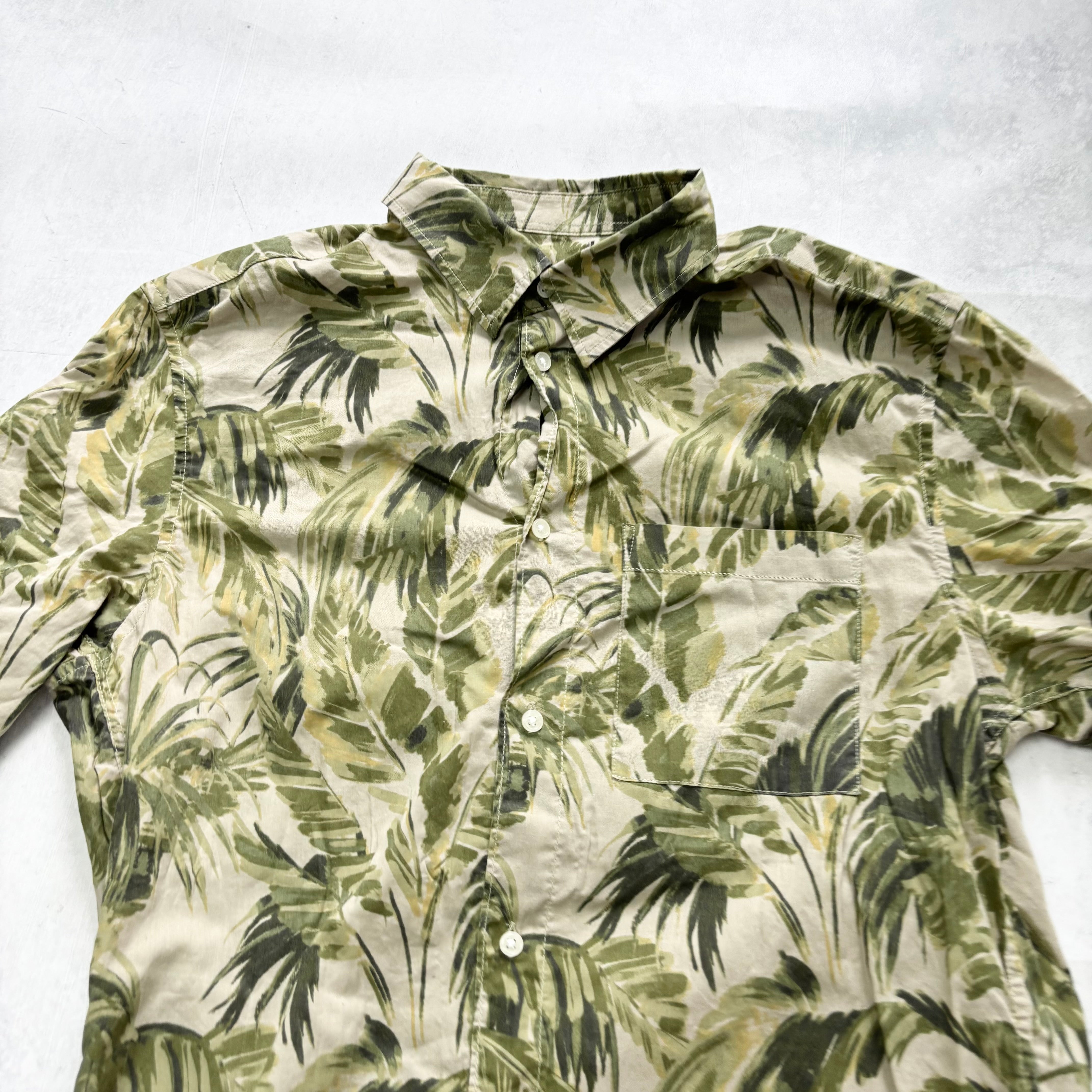 Hawaiian Shirt Mens Small Green Floral Aloha Short Sleeve Cotton (E)