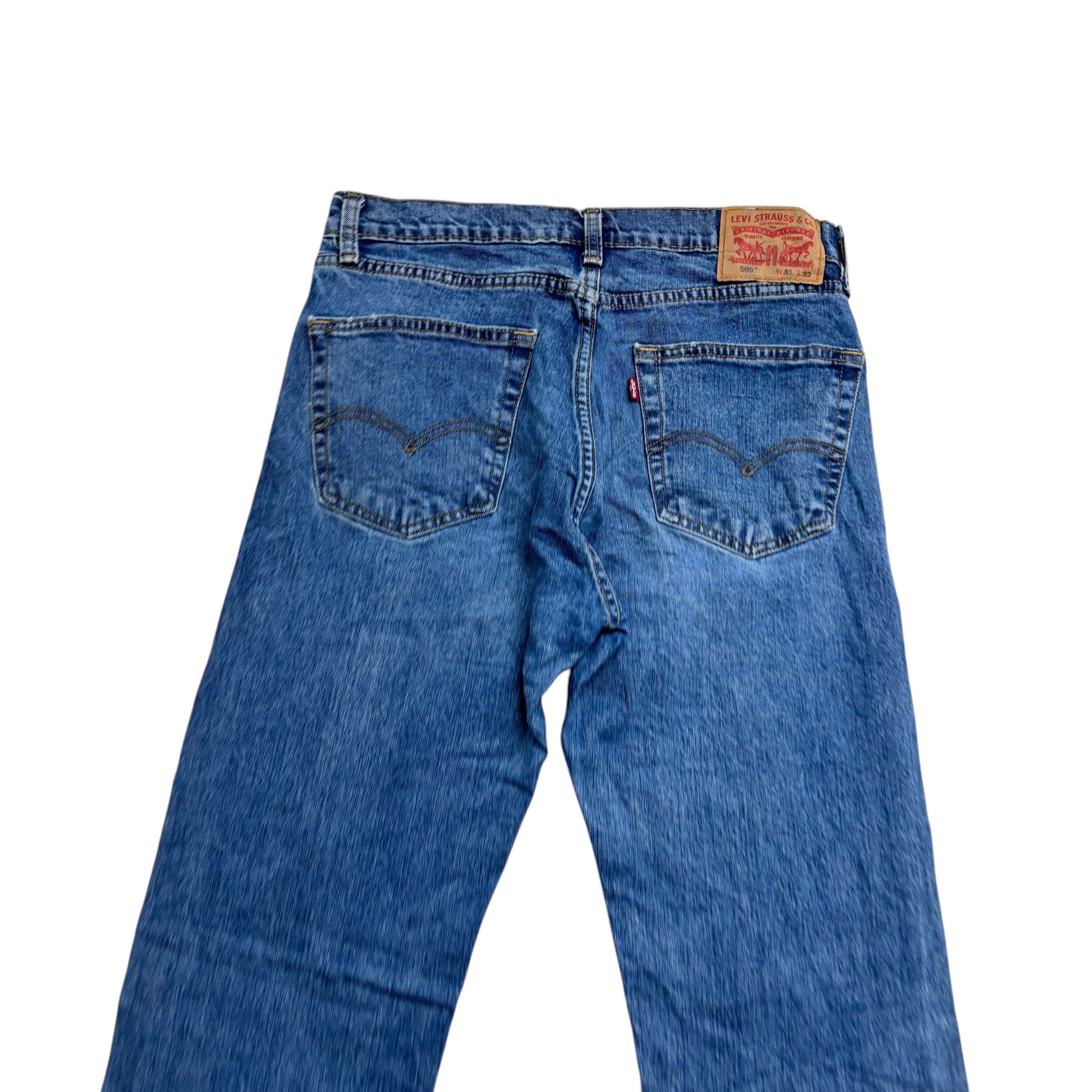 Levis 505 Jeans W30 L32 Mens Mid Blue Regular Straight Fit Stretch Denim (E)