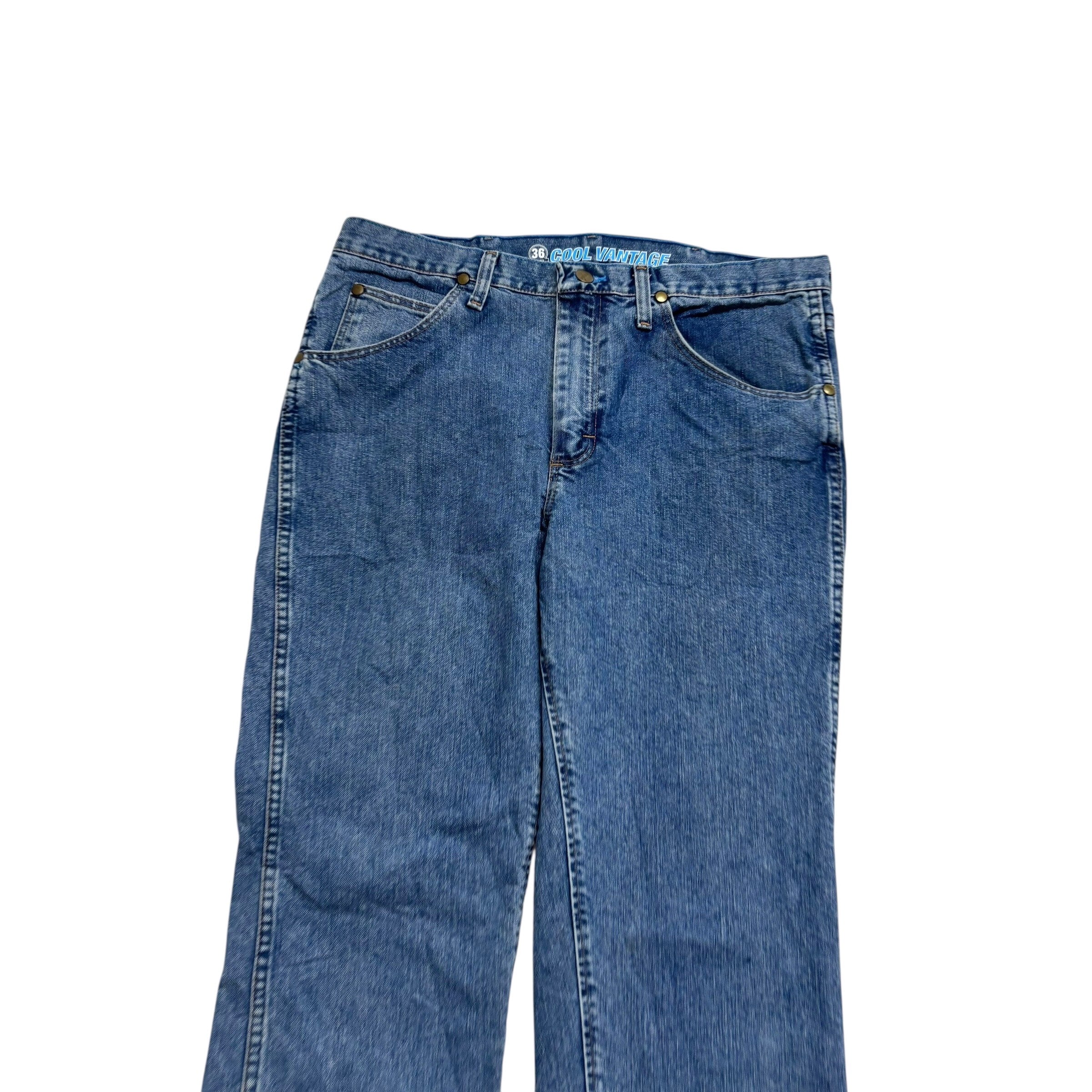 Wrangler Jeans Cowboy Cut W34 L32 Mens Mid Blue Cool Vantage Slim Fit Denim (E)