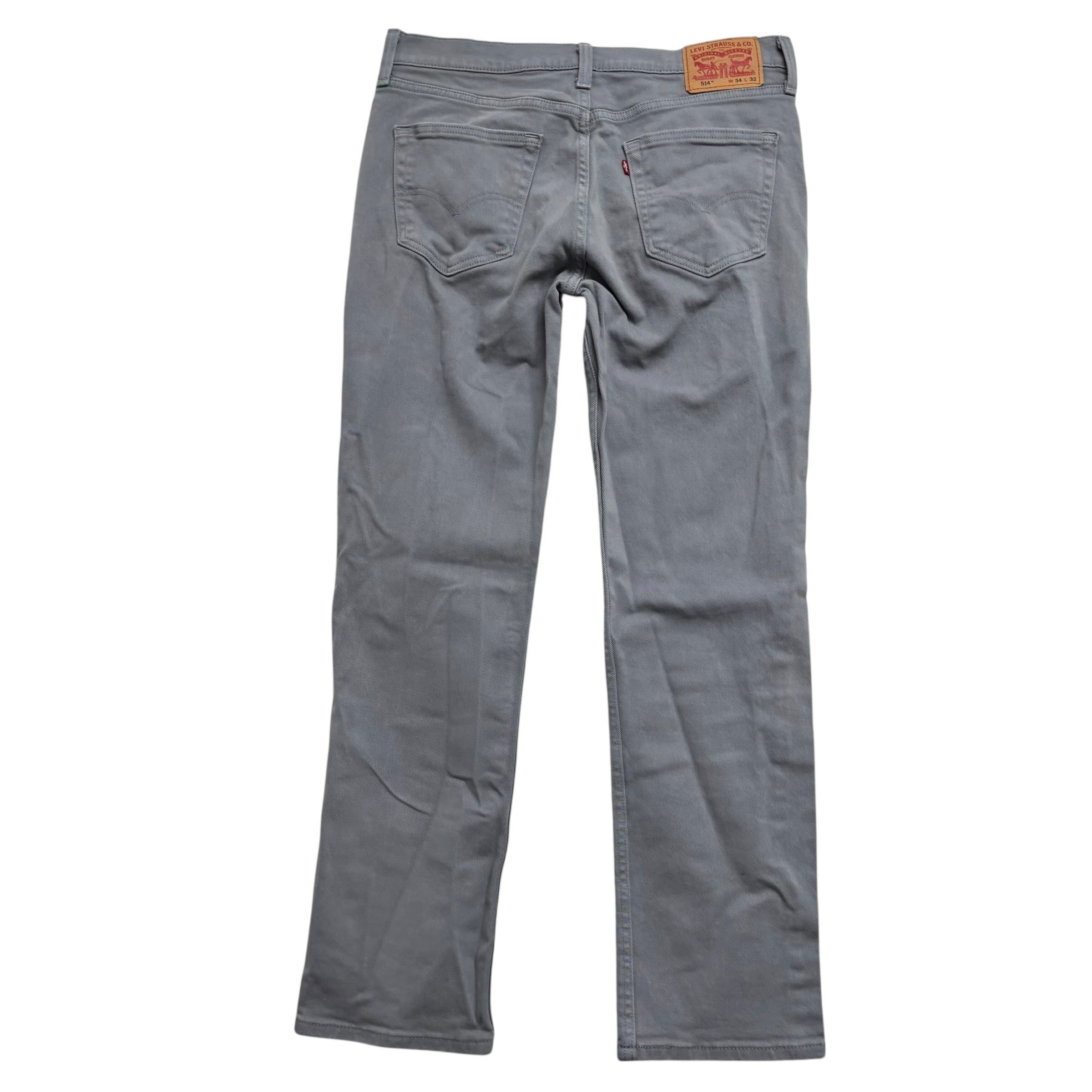 Levis 514 Jeans W34 L32 Mens Grey Regular Straight Fit Stretch Denim (F)