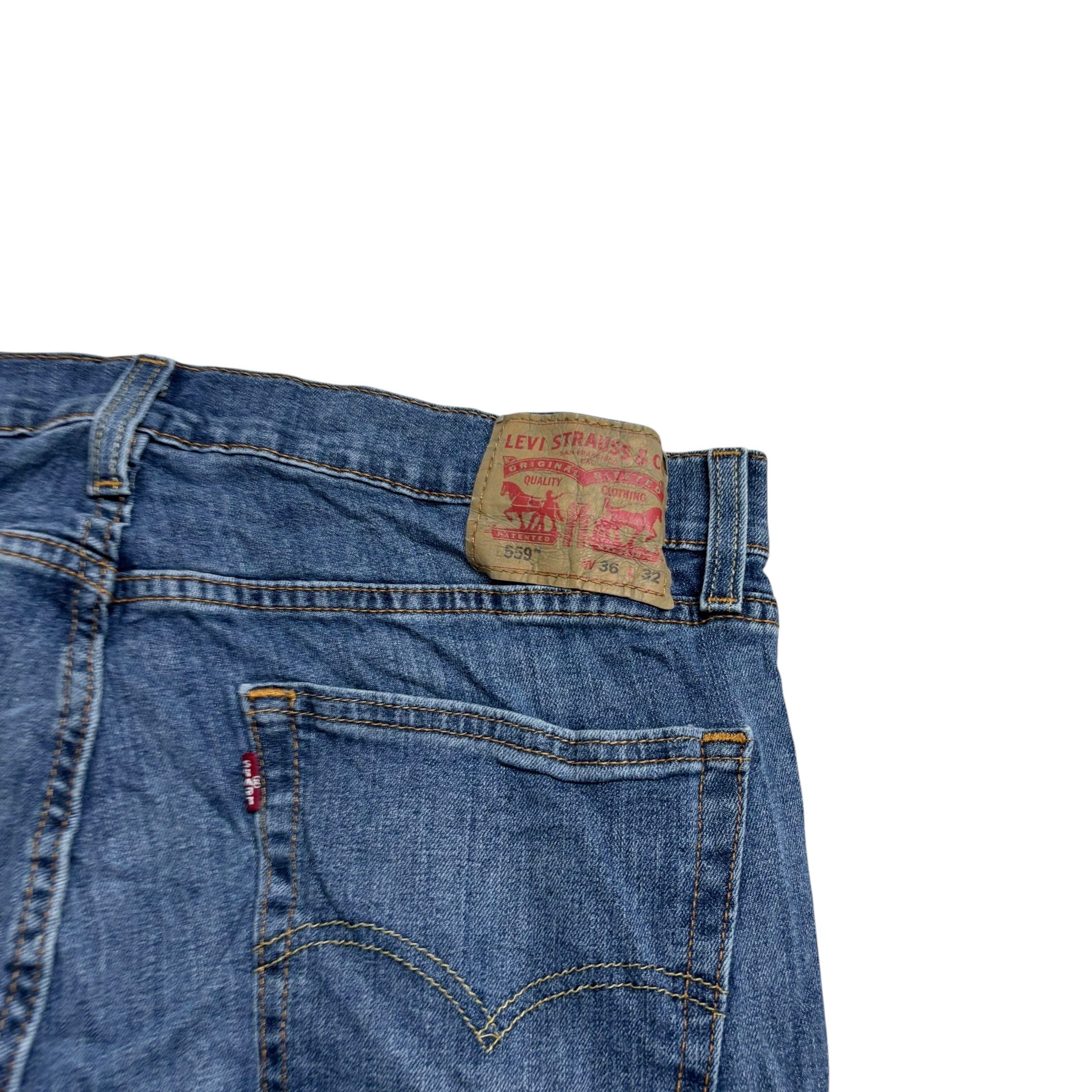 Levis 559 Jeans W36 L34 Mens Mid Blue Regular Straight Fit Stretch Denim (E)