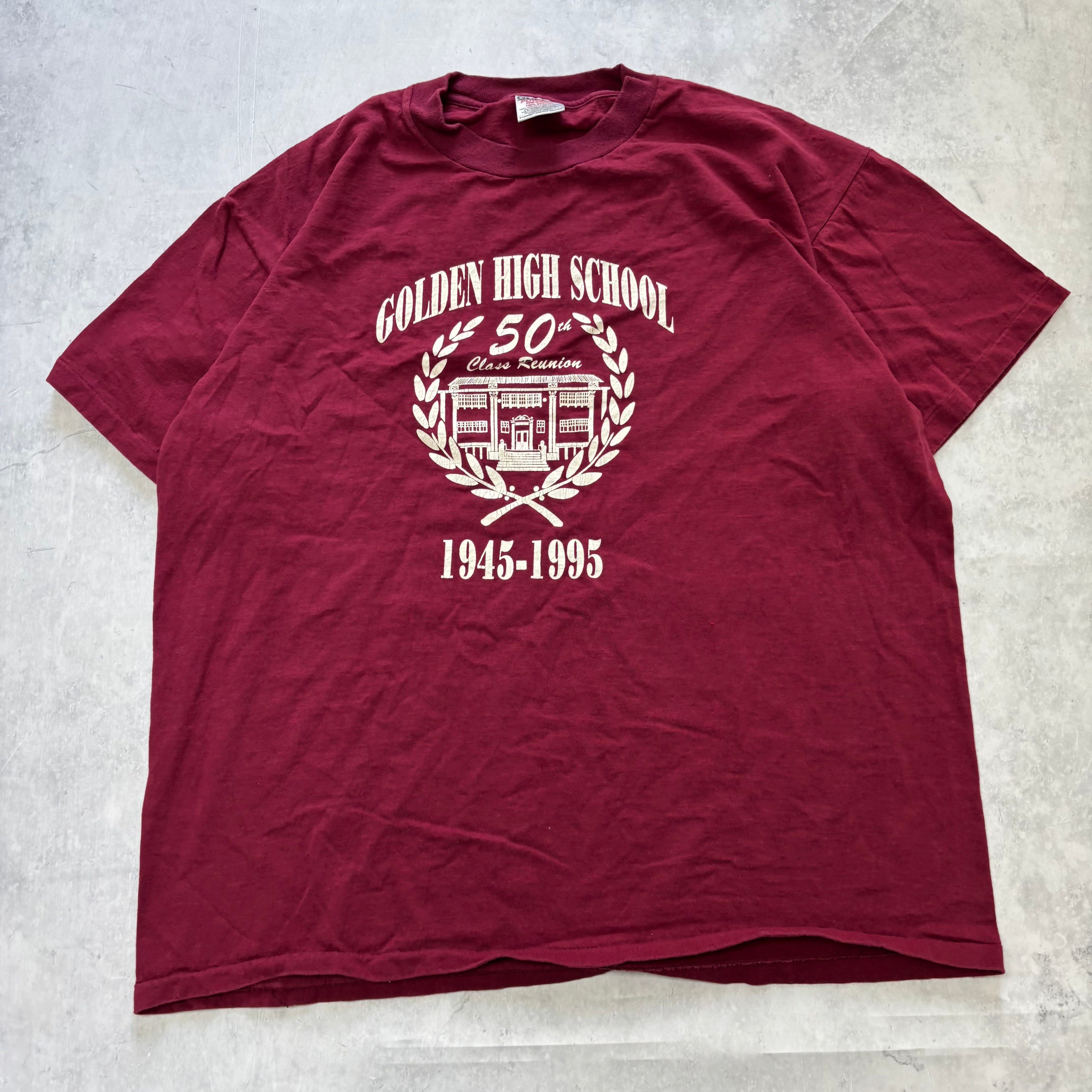 Vintage T Shirt Mens XL Burgundy Single Stitch Graphic Print 90s USA College (E)