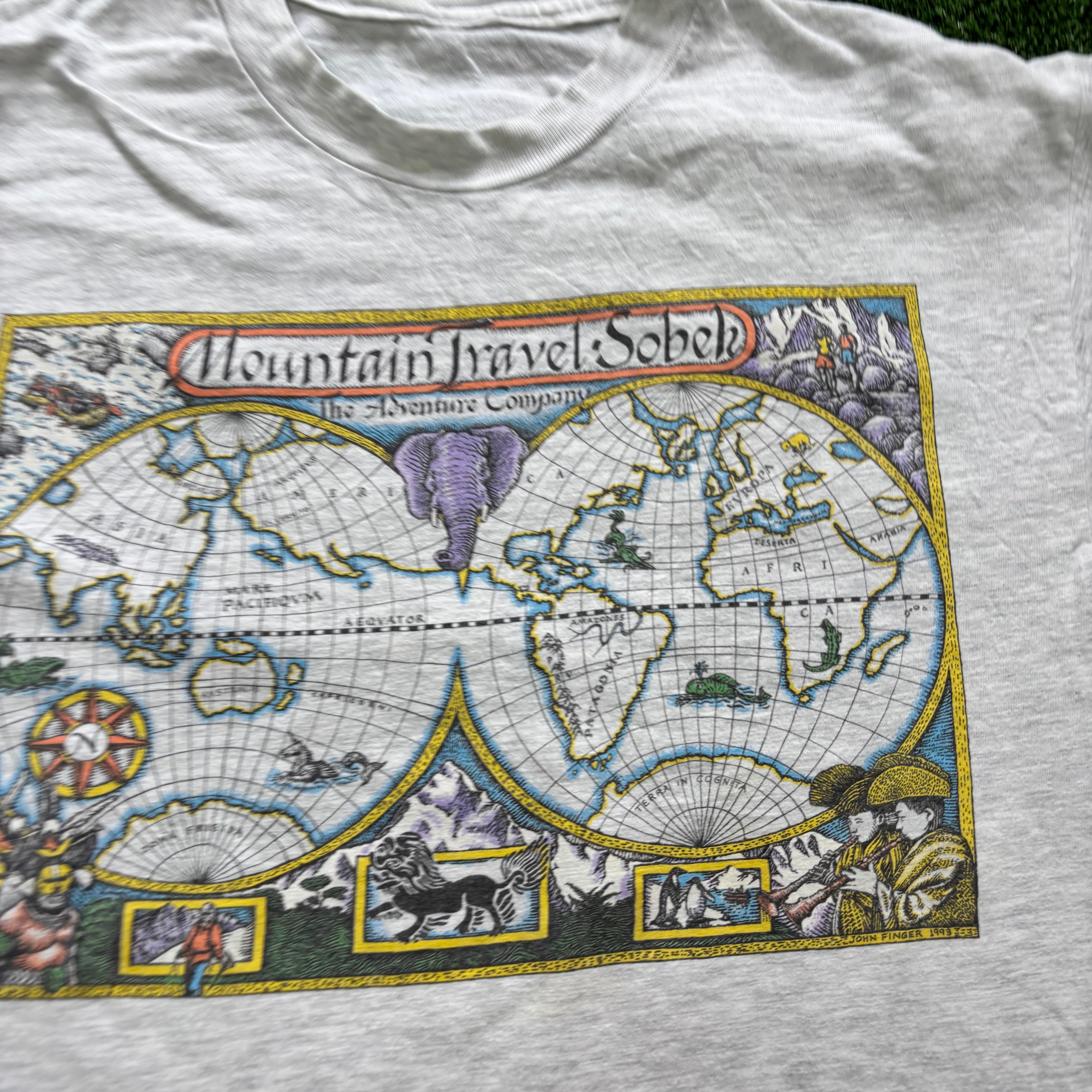 Vintage T Shirt Mens Large Grey Single Stitch Graphic Print 90s Travel (E)