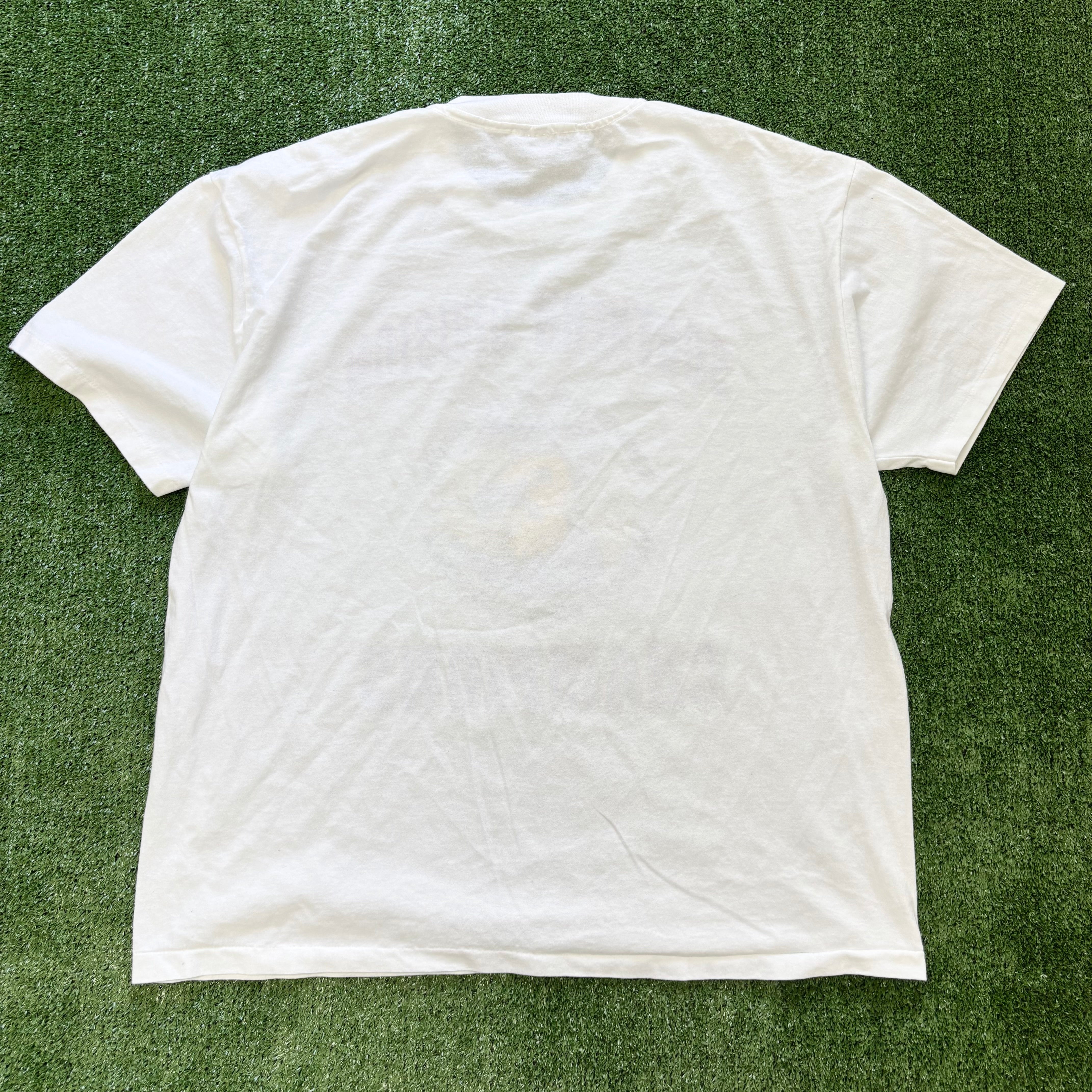 Vintage T Shirt Mens XL White Single Stitch Graphic Print 90s College (E)