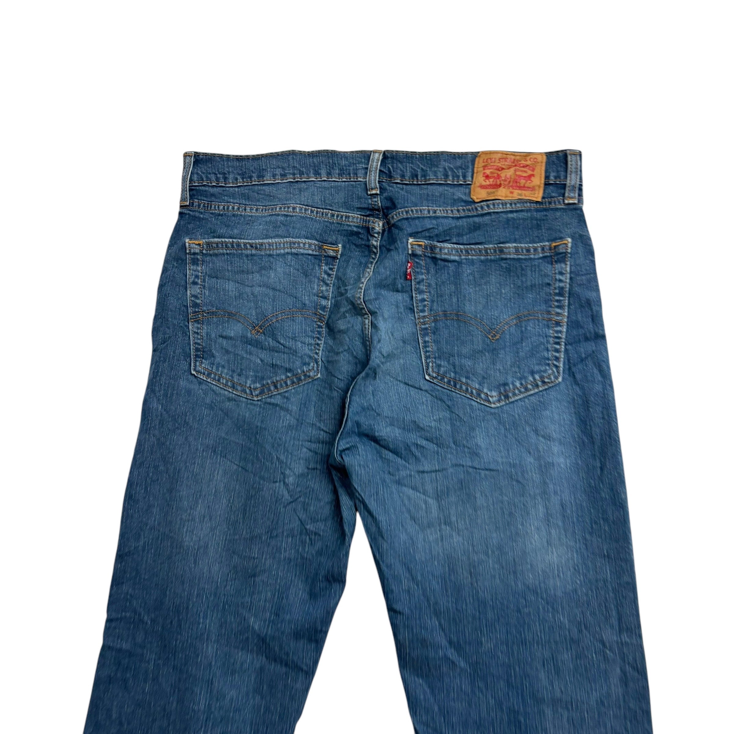 Levis 505 Jeans W36 L32 Mens Dark Blue Regular Straight Fit Stretch Denim (E)