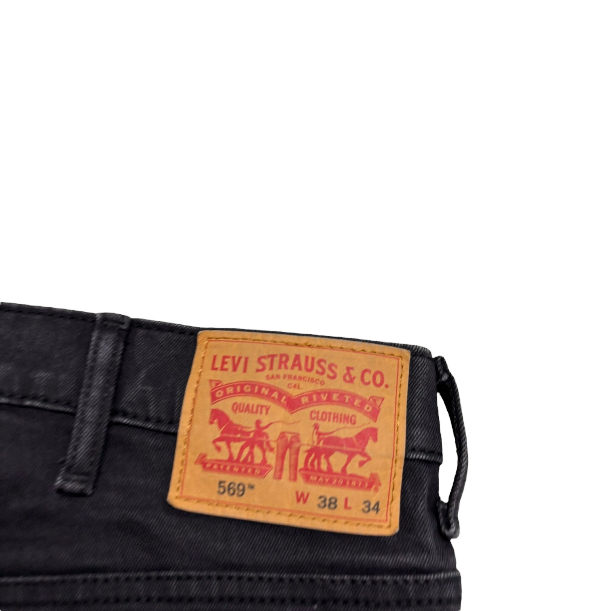 Levis 569 Jeans W38 L34 Mens Black Baggy Relaxed Straight Fit Stretch Denim (E)