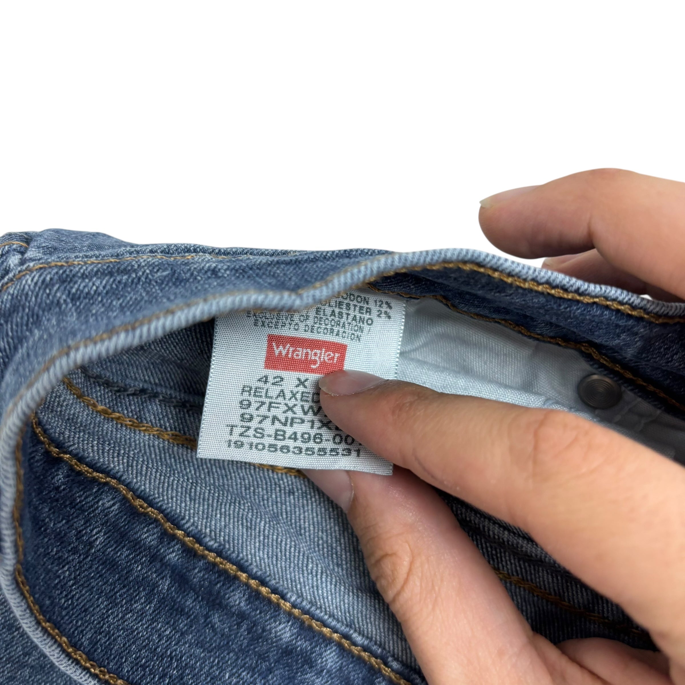 Wrangler Jeans W42 L30 Mens Mid Blue Relaxed Straight Fit Stretch Denim (E)