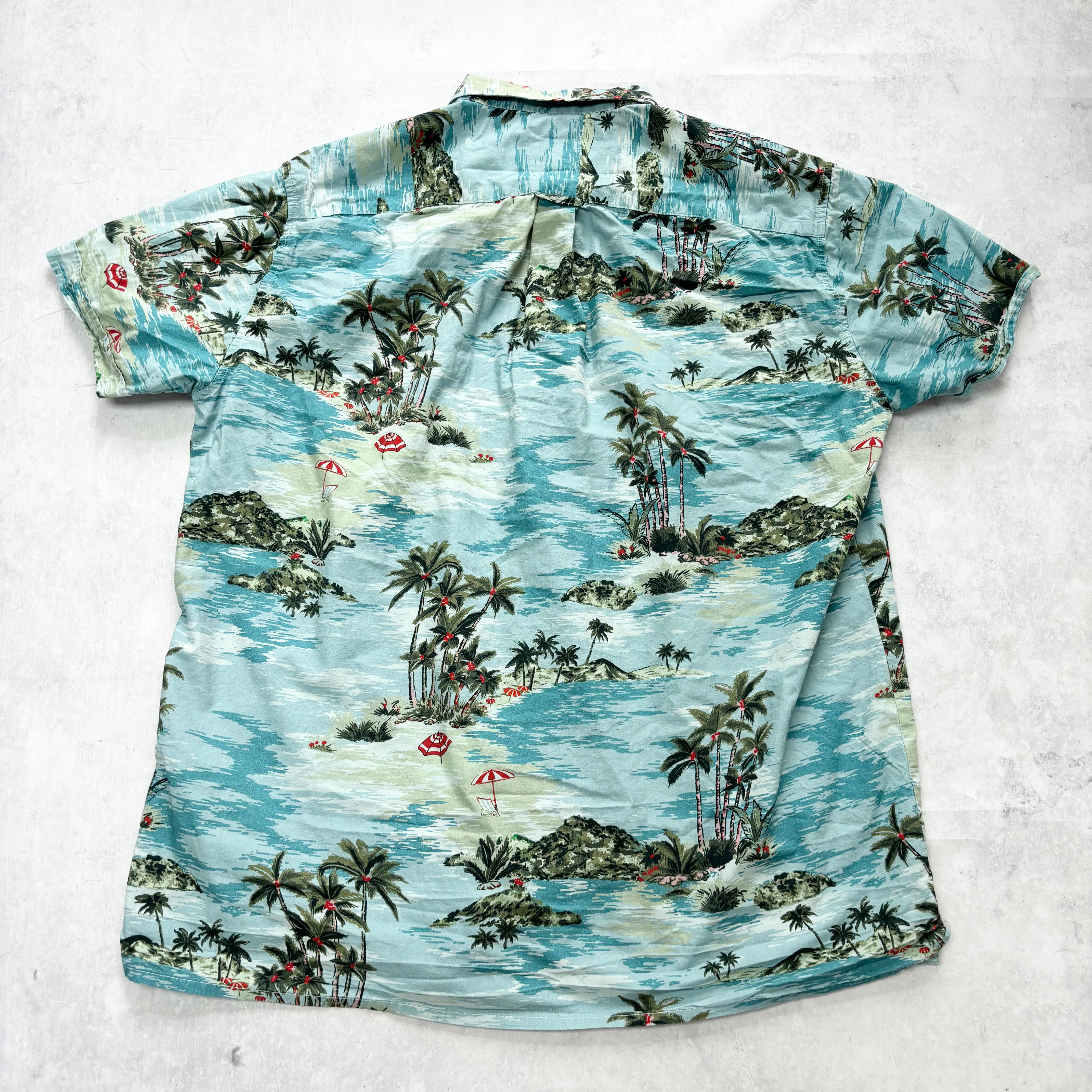 Hawaiian Shirt Mens XL Blue Floral Aloha Short Sleeve Cotton (E)