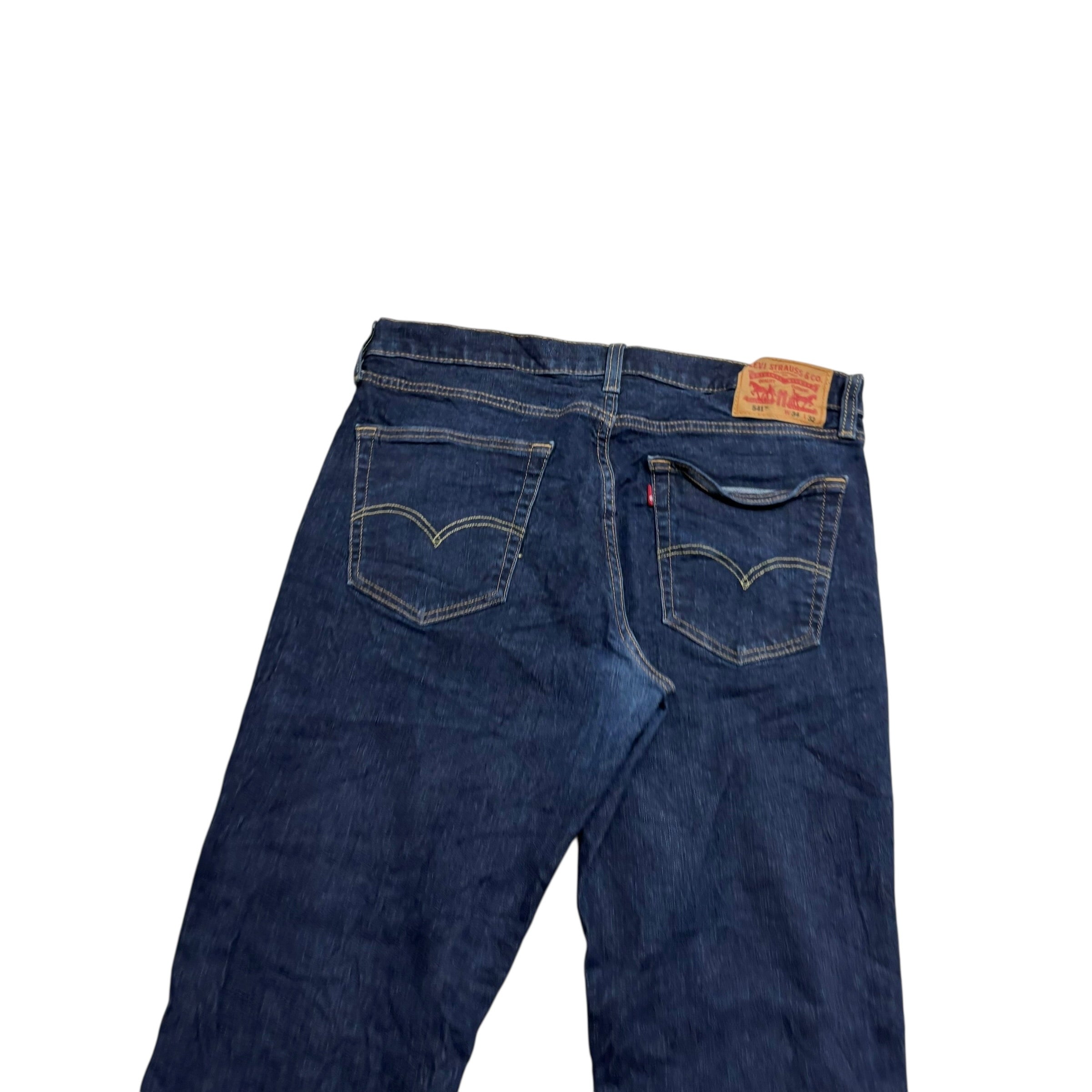 Levis 541 Jeans W34 L31 Mens Dark Blue Athletic Tapered Fit Stretch Denim