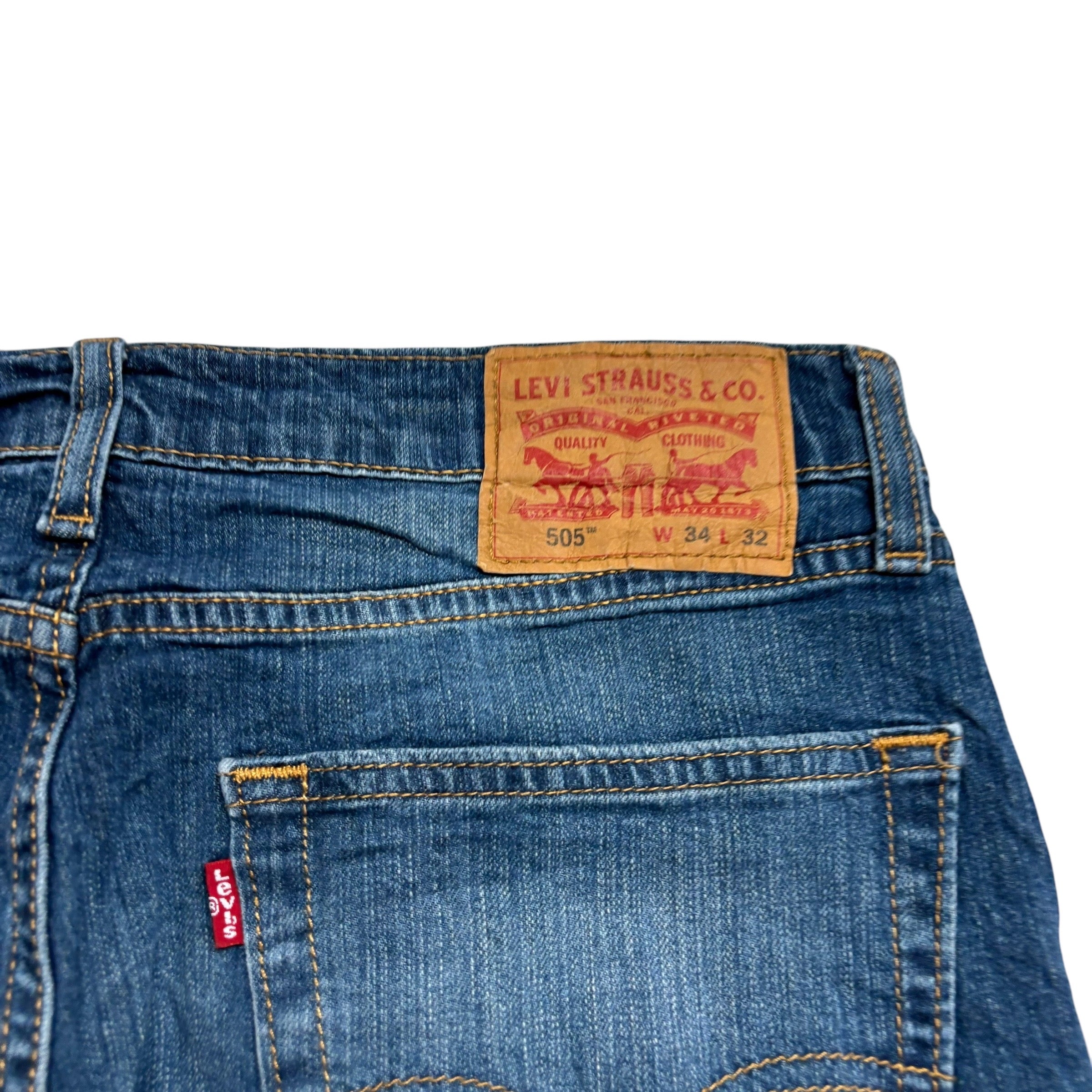 Levis 505 Jeans W33 L32 Mens Mid Blue Regular Straight Fit Stretch Denim (E)