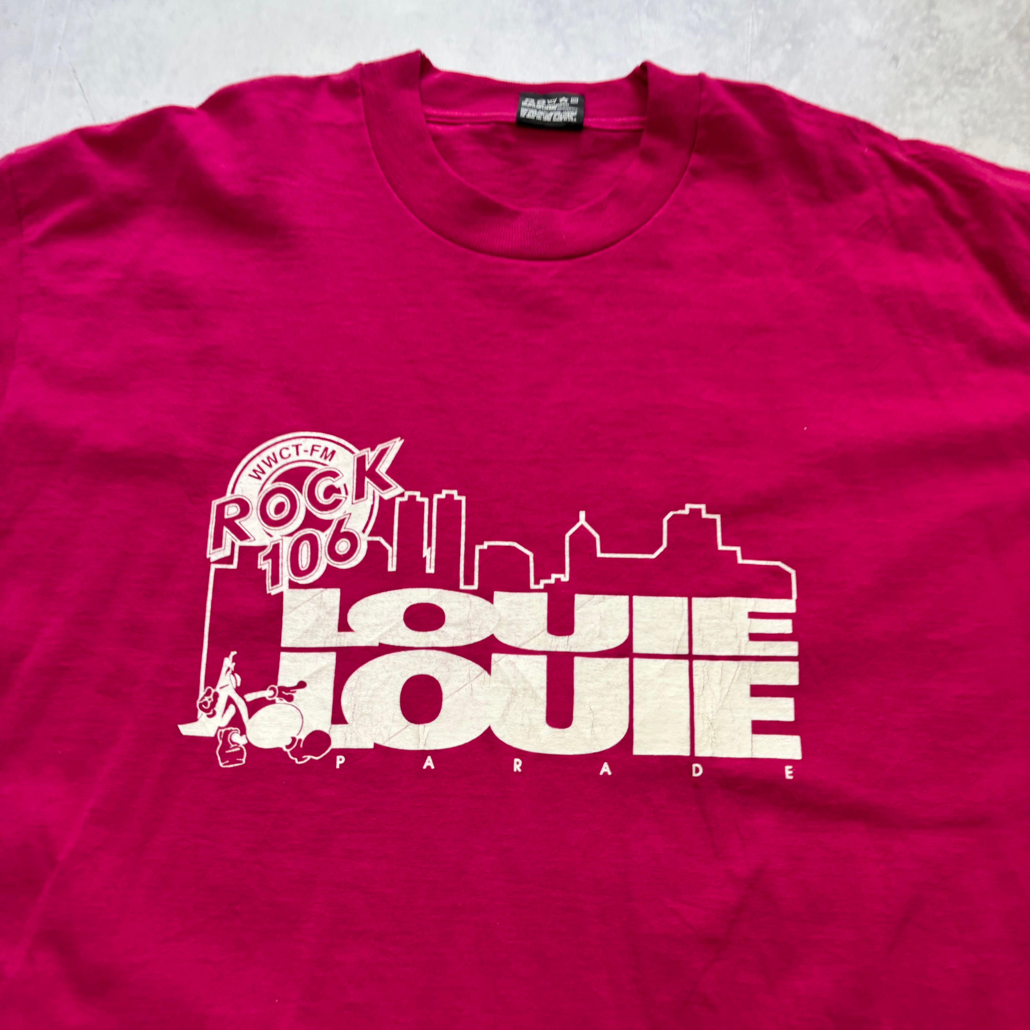 Vintage T Shirt Mens Large Pink Single Stitch Graphic Print 90s Radio Funny (E)