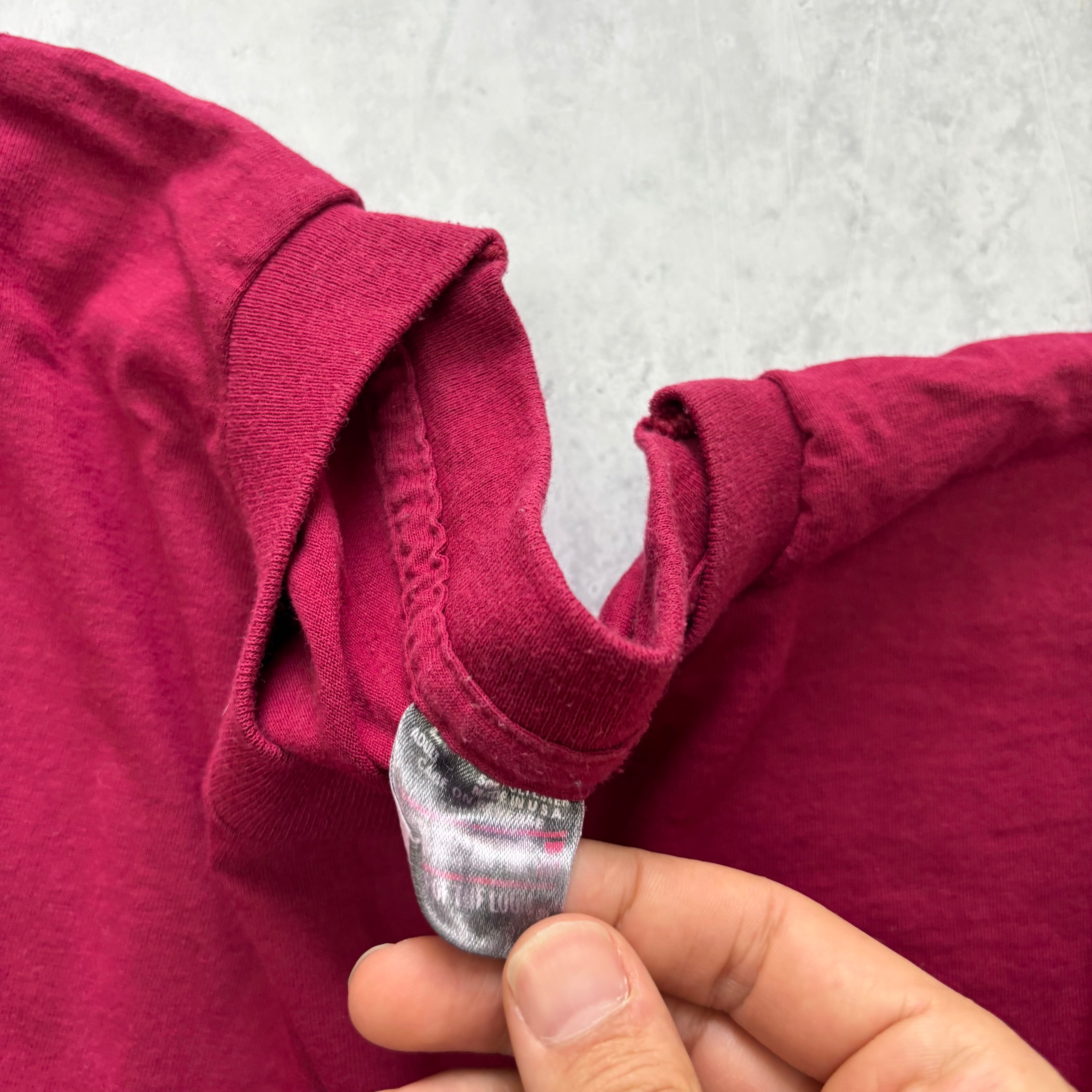 Vintage T Shirt Mens Medium Burgundy Single Stitch Graphic Print 90s USA