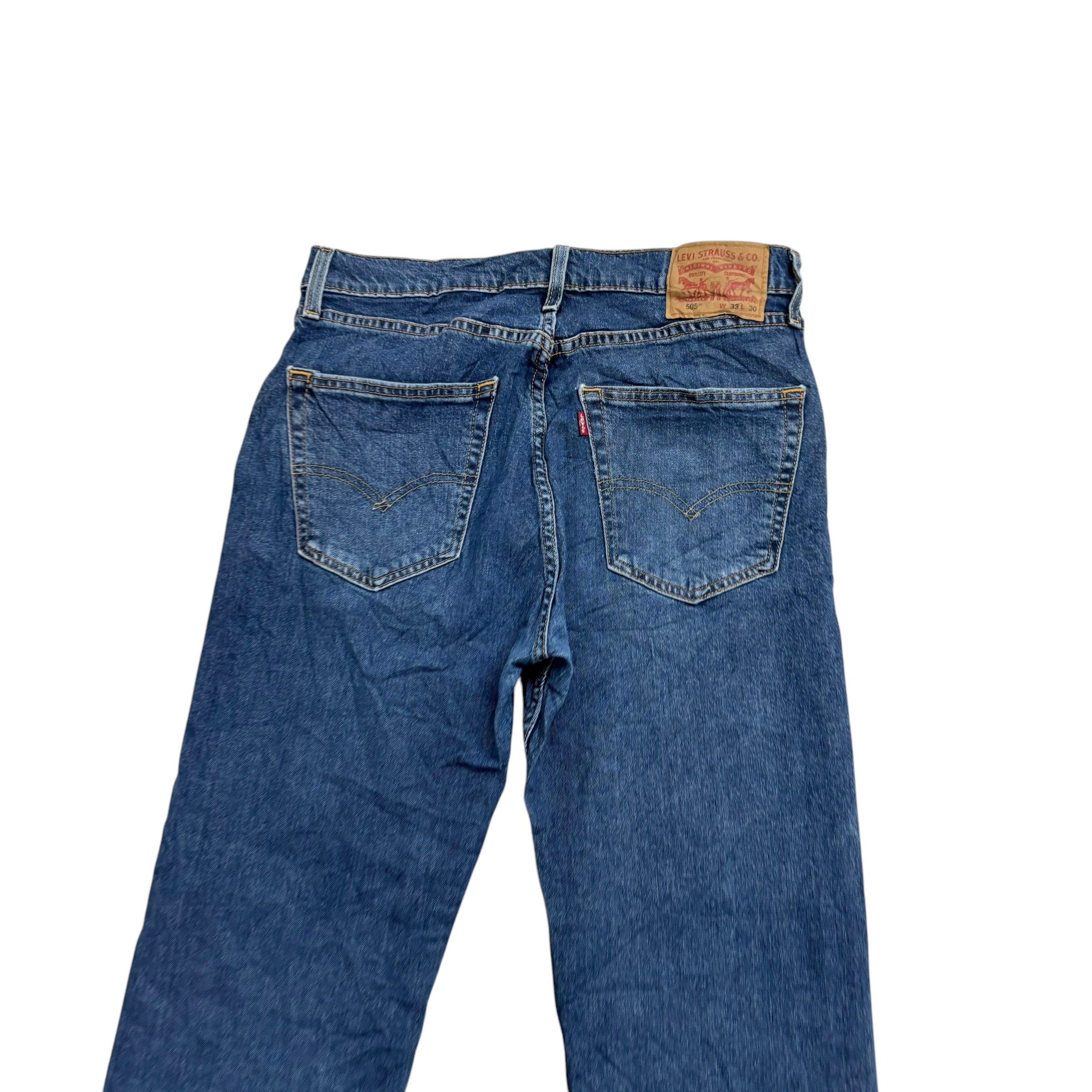 Levis 505 Jeans W32 L30 Mens Mid Blue Regular Straight Fit Stretch Denim (E)