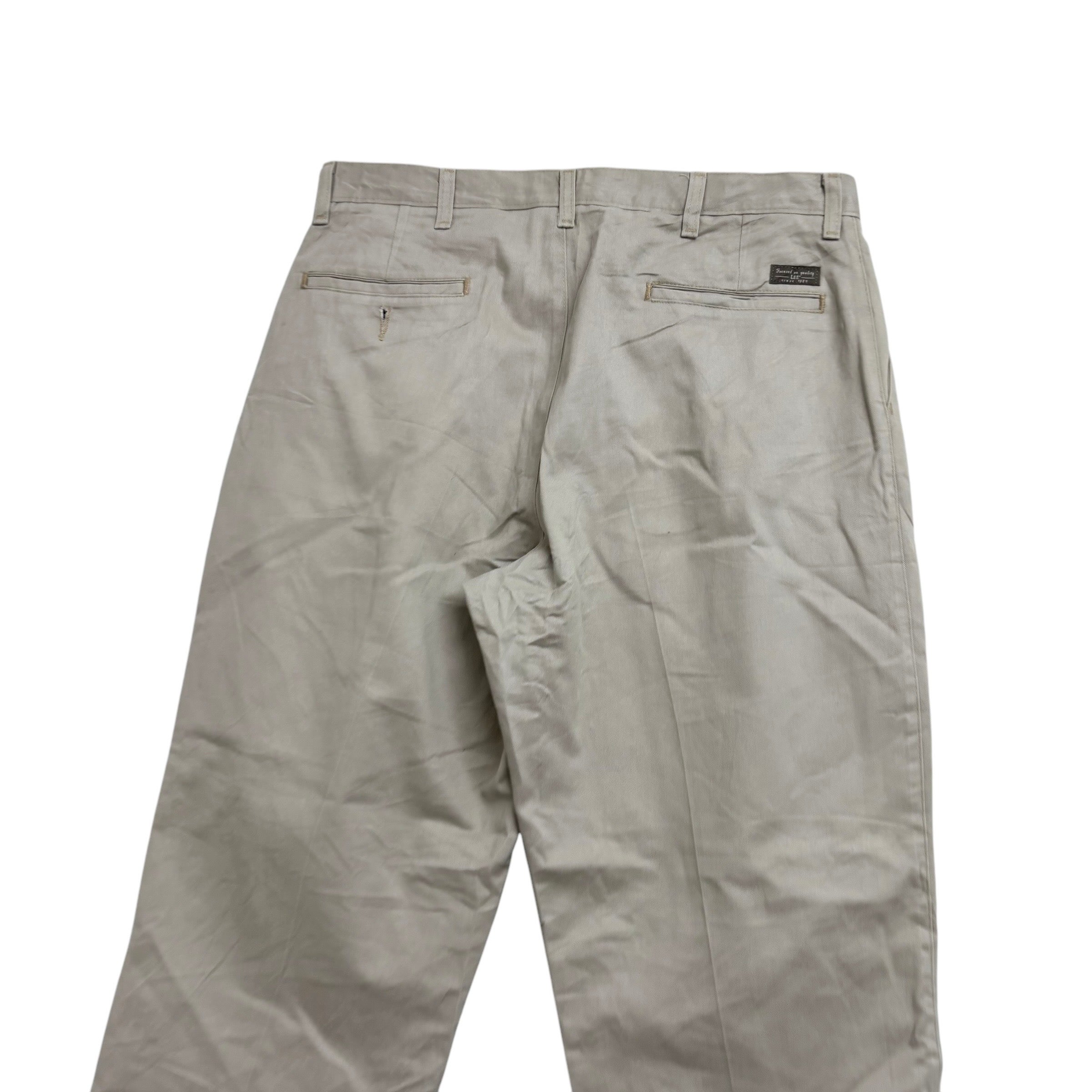 Lee Pleated Trousers W34 L30 Mens Cream Stone Relaxed Straight Fit Pants (E)