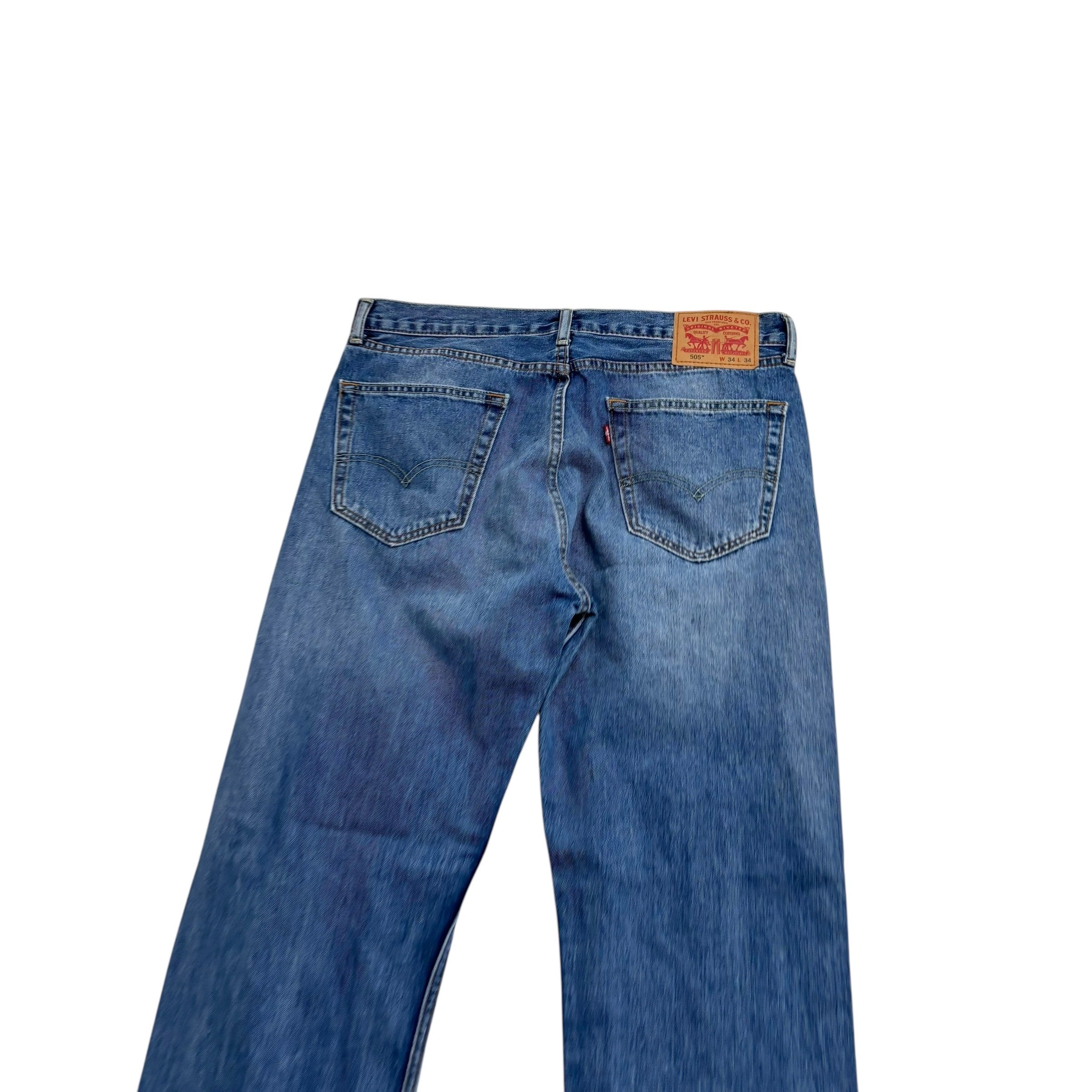 Levis 505 Jeans W34 L34 Mens Mid Blue Regular Straight Fit Denim (E)