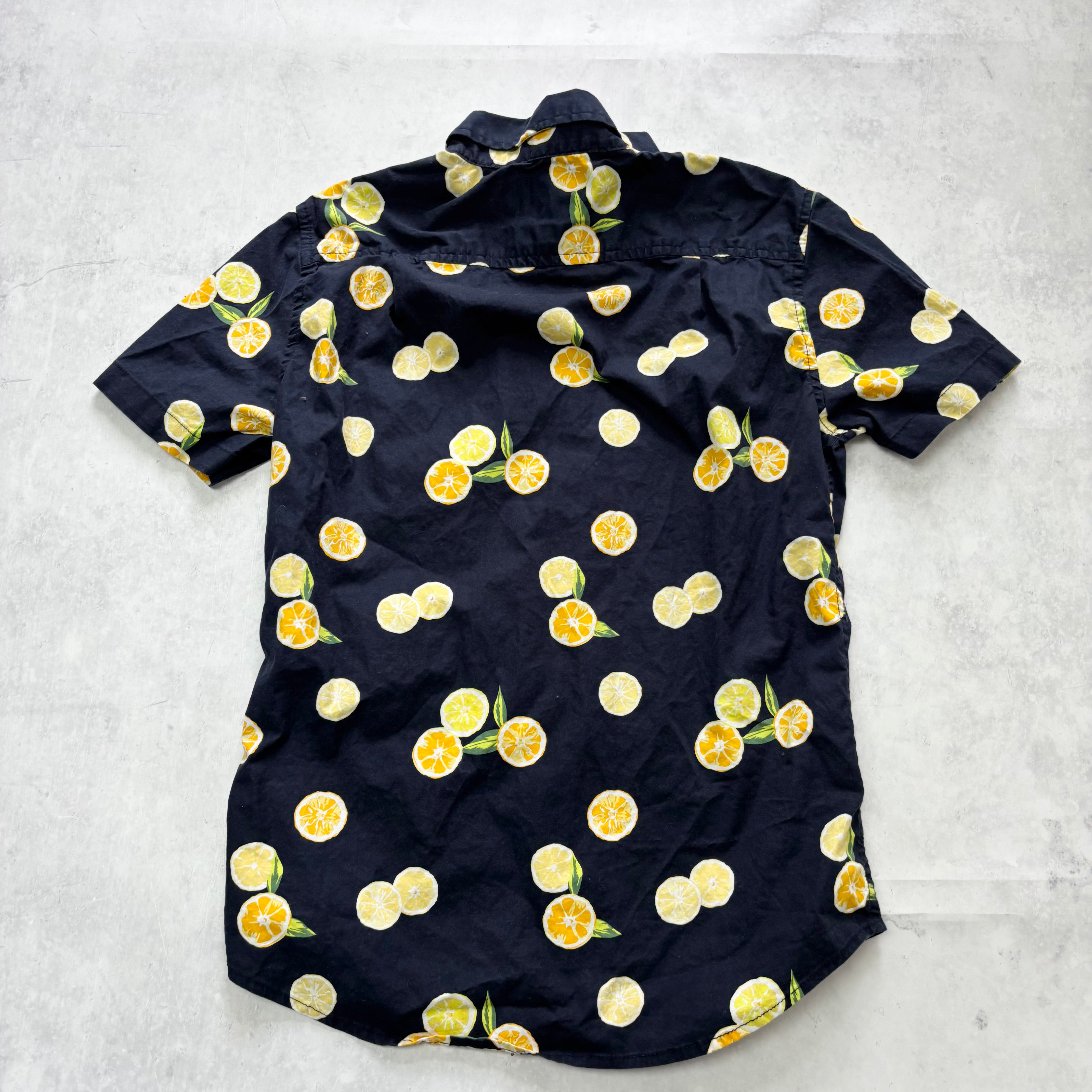 Hawaiian Shirt Mens Small Navy Floral Aloha Short Sleeve Cotton Slim Fit (E)