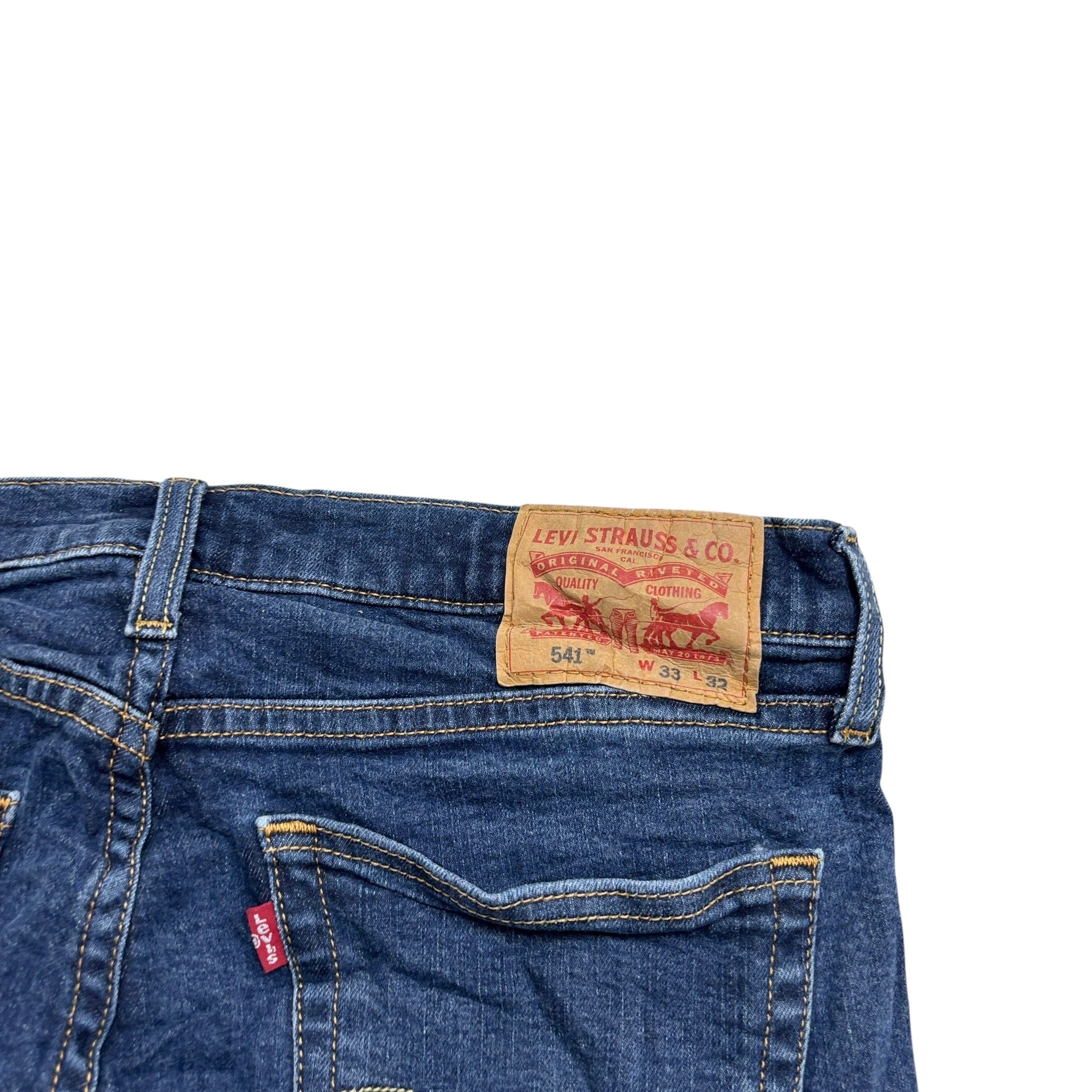 Levis 541 Jeans W33 L31 Mens Dark Blue Athletic Tapered Fit Stretch Denim (E)