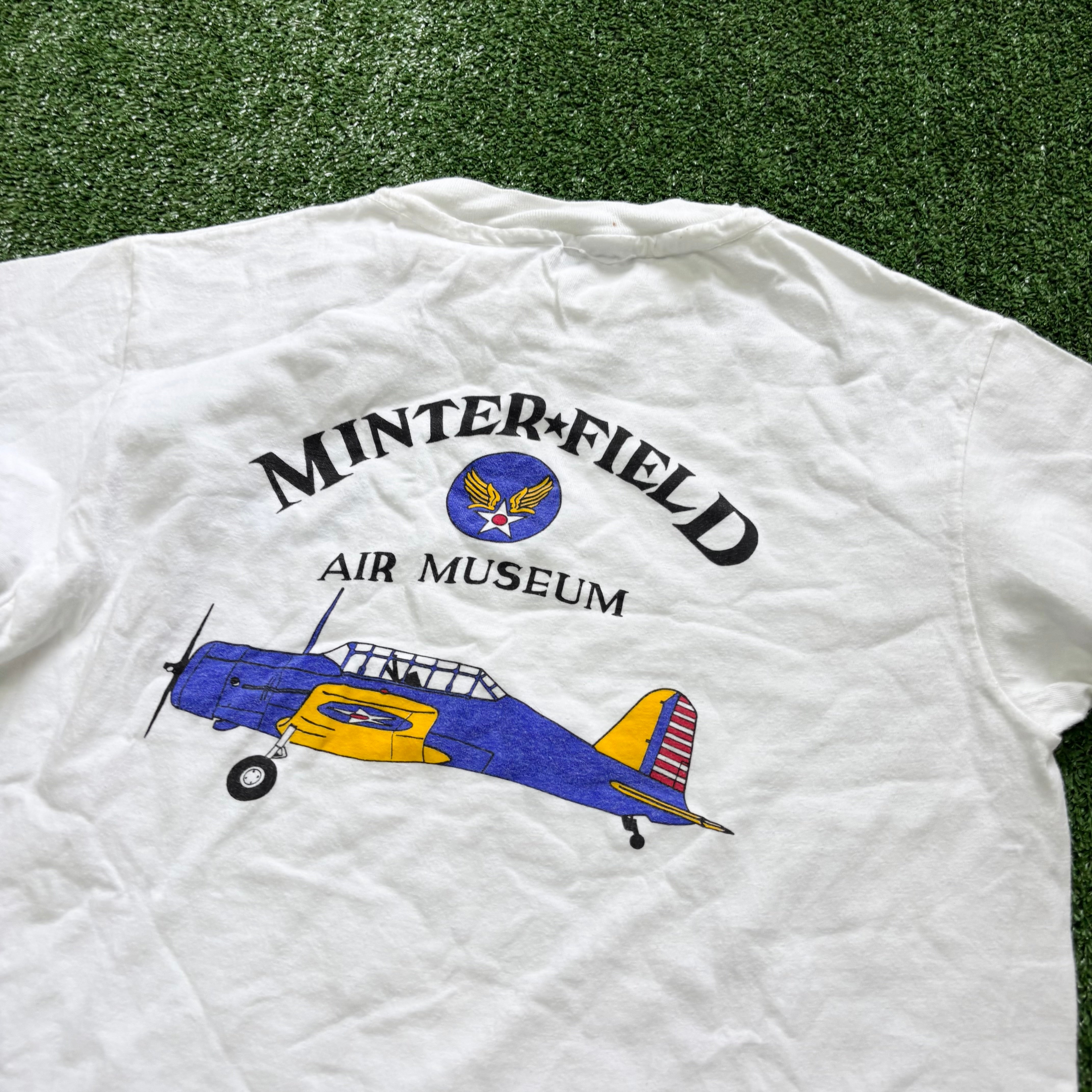 Vintage T Shirt Mens Small White Single Stitch Graphic Print 90s USA Planes (E)