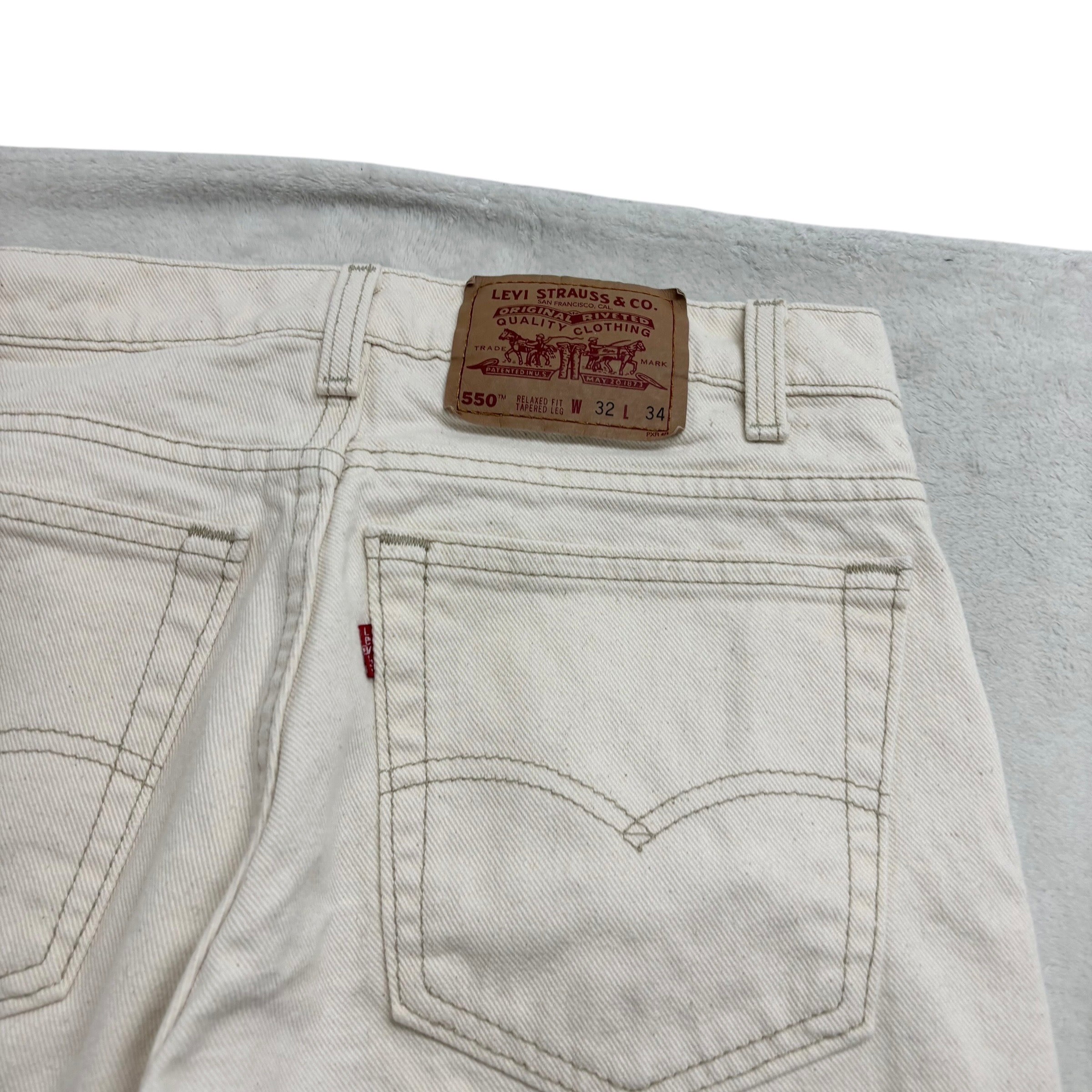 Levis 550 Jeans W31 L34 Mens Cream Relaxed Tapered Fit Made In USA Vintage