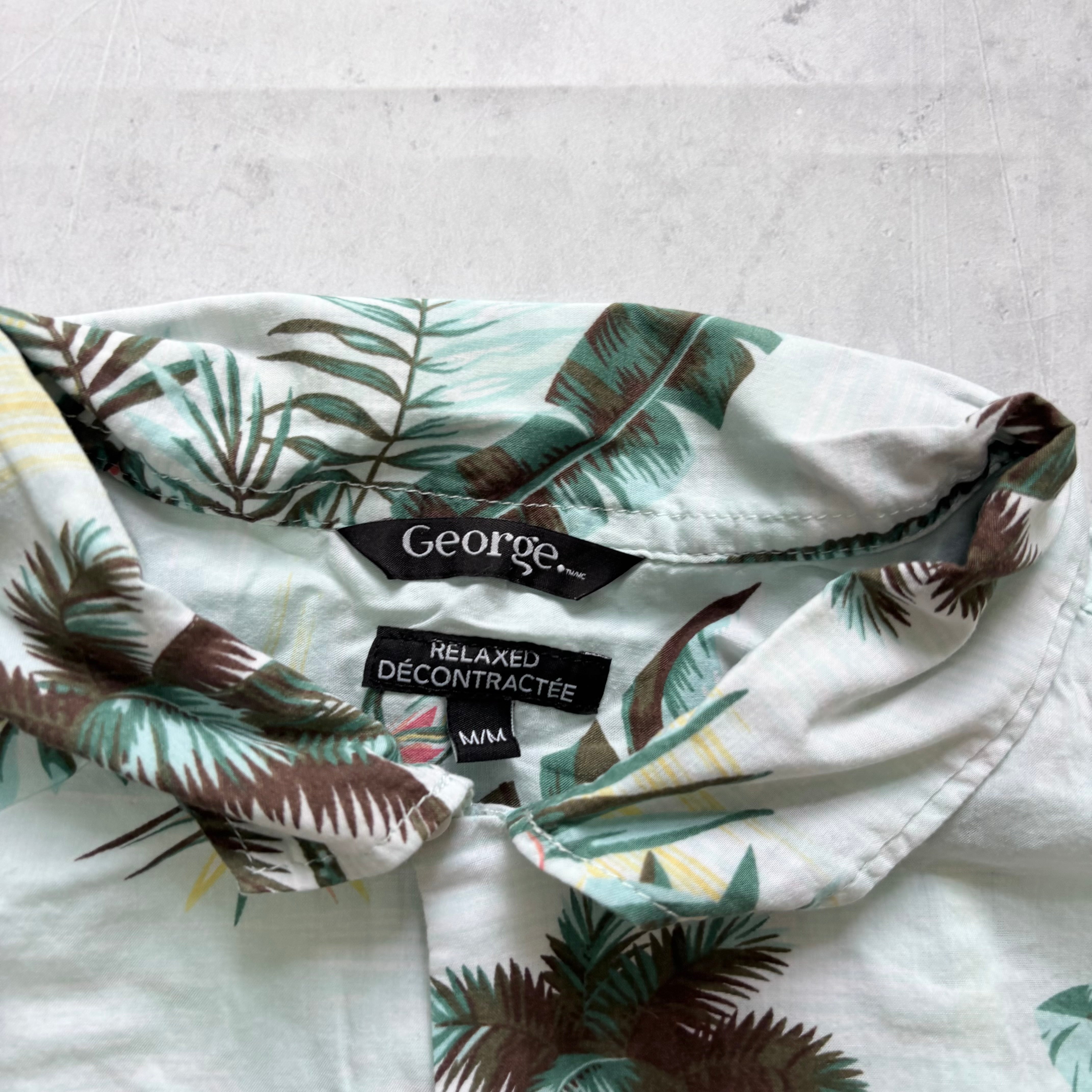 Vintage Hawaiian Shirt Mens Medium Green Floral Aloha Short Sleeve