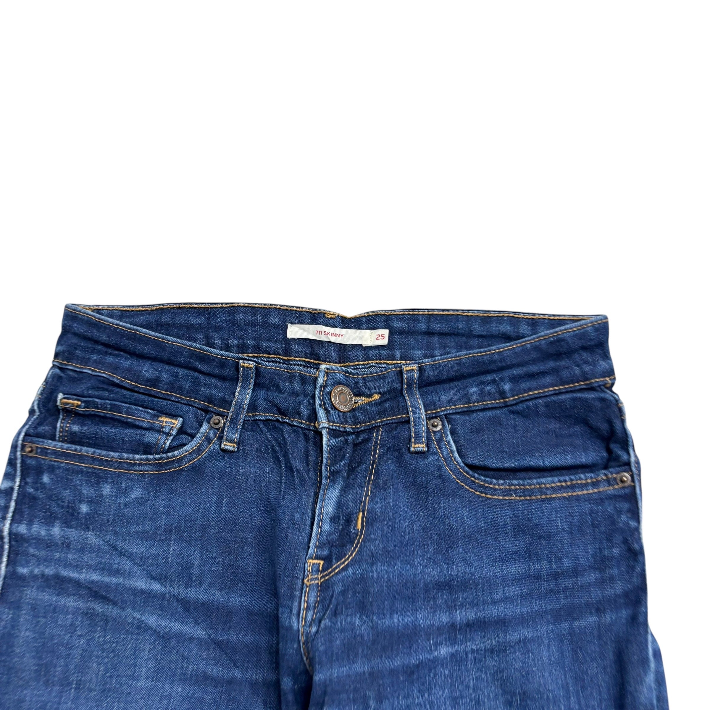 Levis 711 Jeans W25 L28 Womens Mid Blue Skinny Fit Stretch Denim (G)
