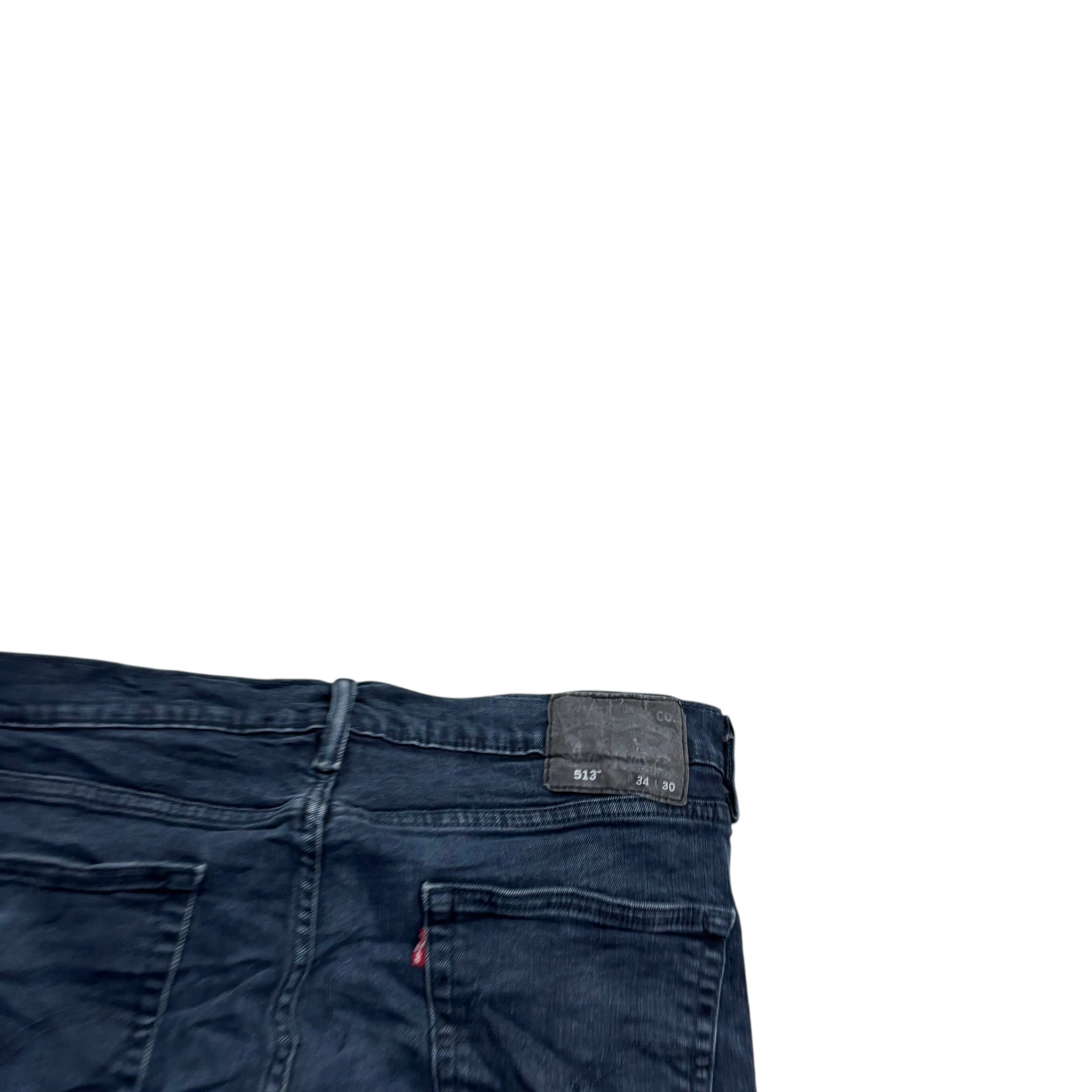 Levis 513 Jeans W34 L30 Mens Navy Blue Slim Straight Fit Stretch Denim (E)