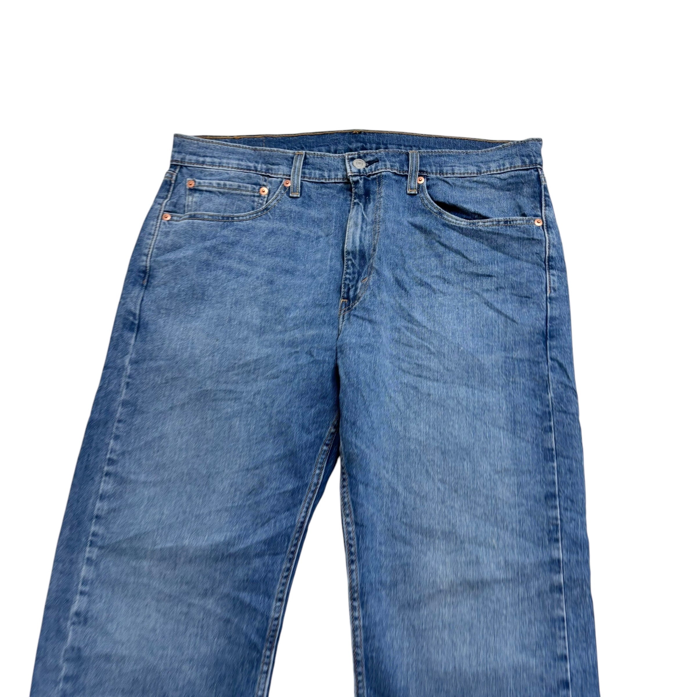 Levis 505 Jeans W36 L32 Mens Mid Blue Regular Straight Fit Stretch Denim (E)