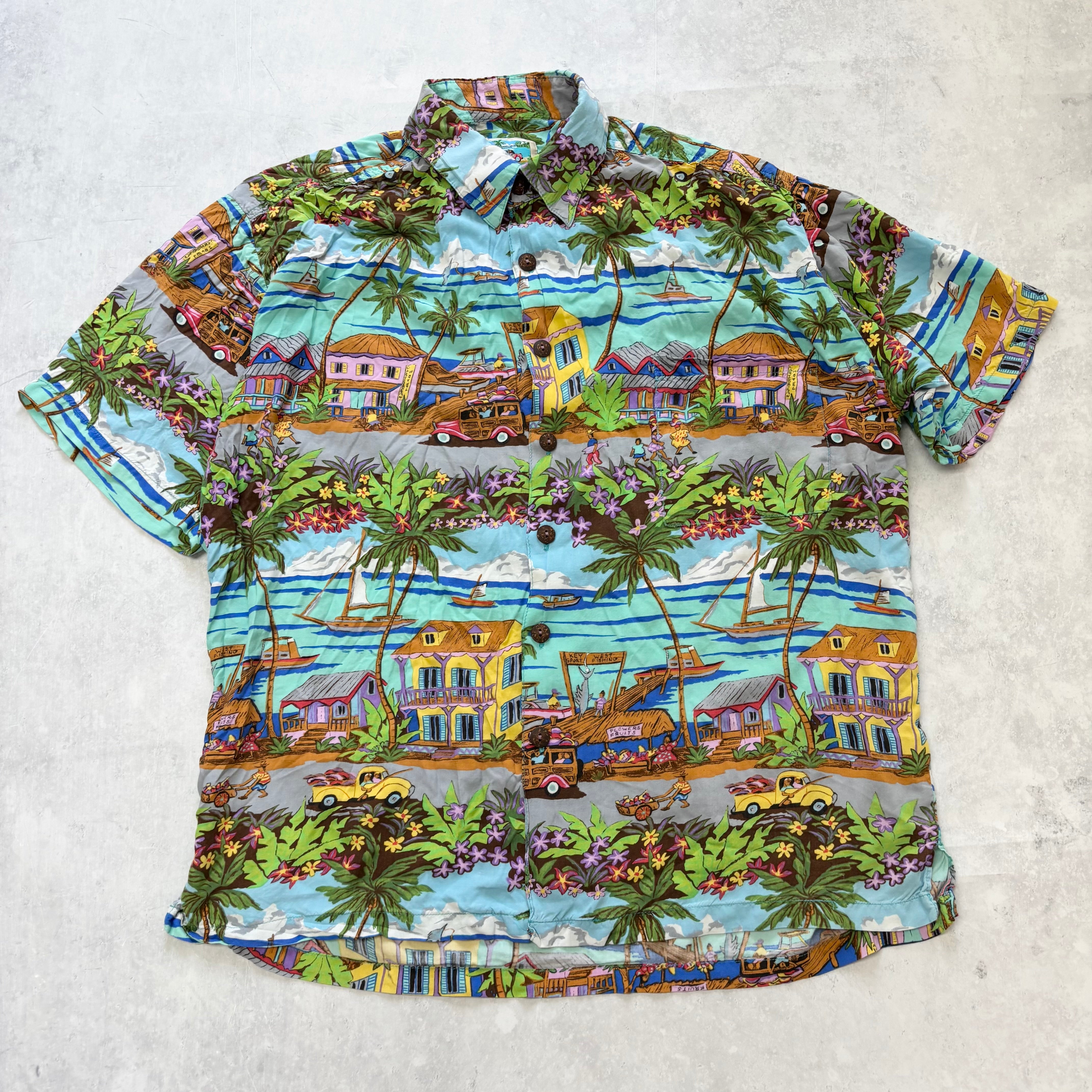 Vintage Hawaiian Shirt Mens Medium Blue Short Sleeve Rayon (E)