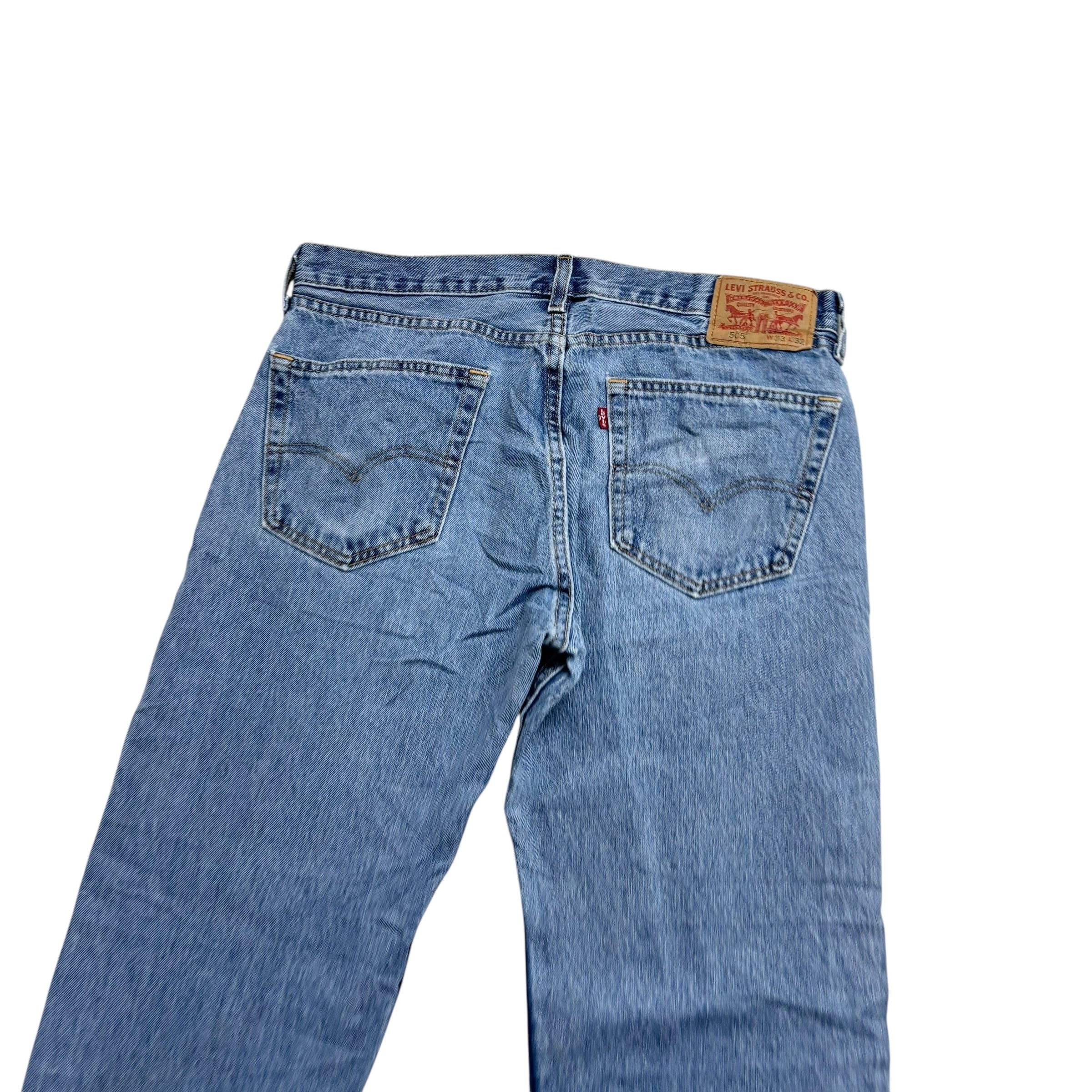 Levis 505 Jeans W33 L32 Mens Light Blue Regular Straight Fit Denim (E)