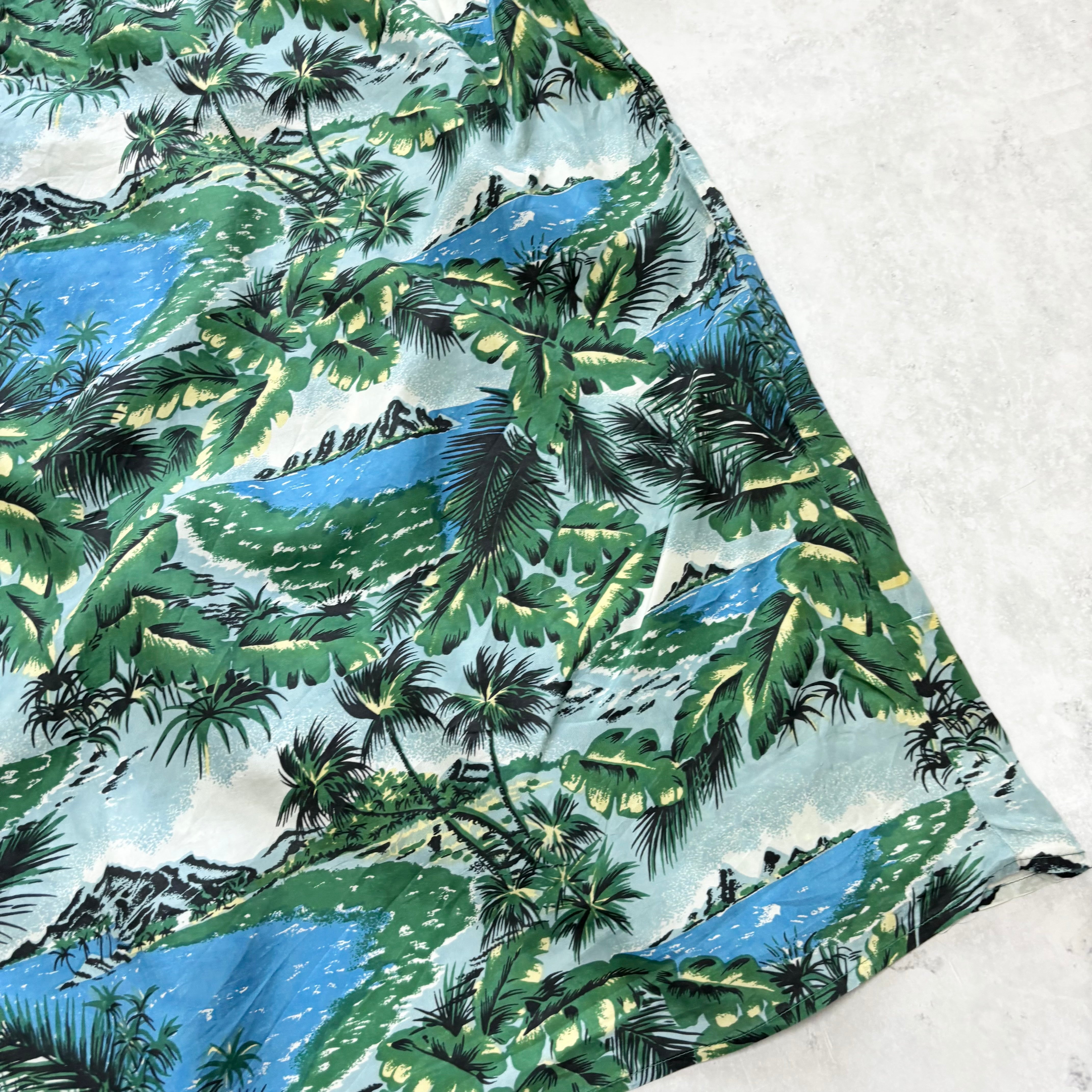 Vintage Hawaiian Shirt Mens XL Blue Floral Aloha Short Sleeve Silk (E)