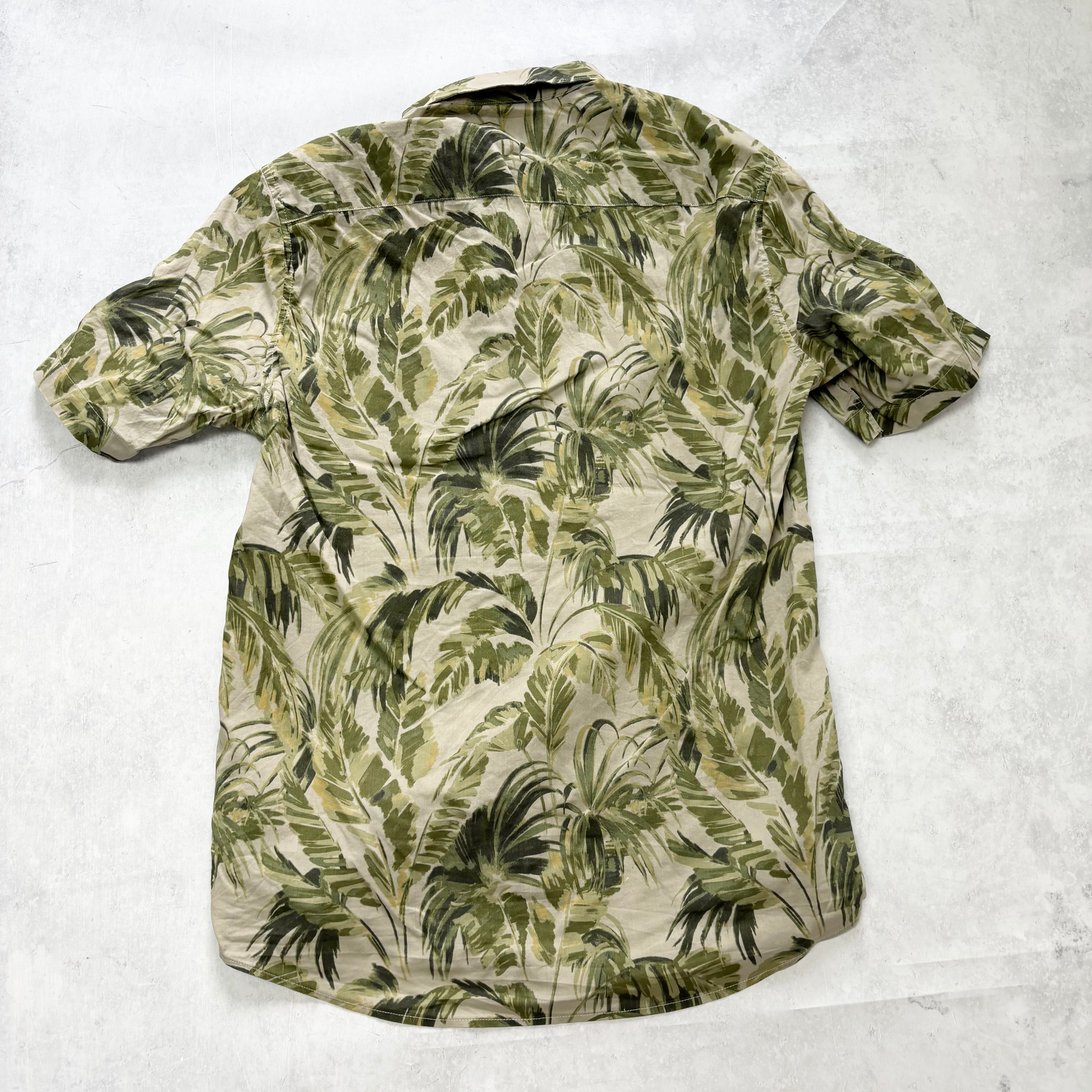 Hawaiian Shirt Mens Small Green Floral Aloha Short Sleeve Cotton (E)