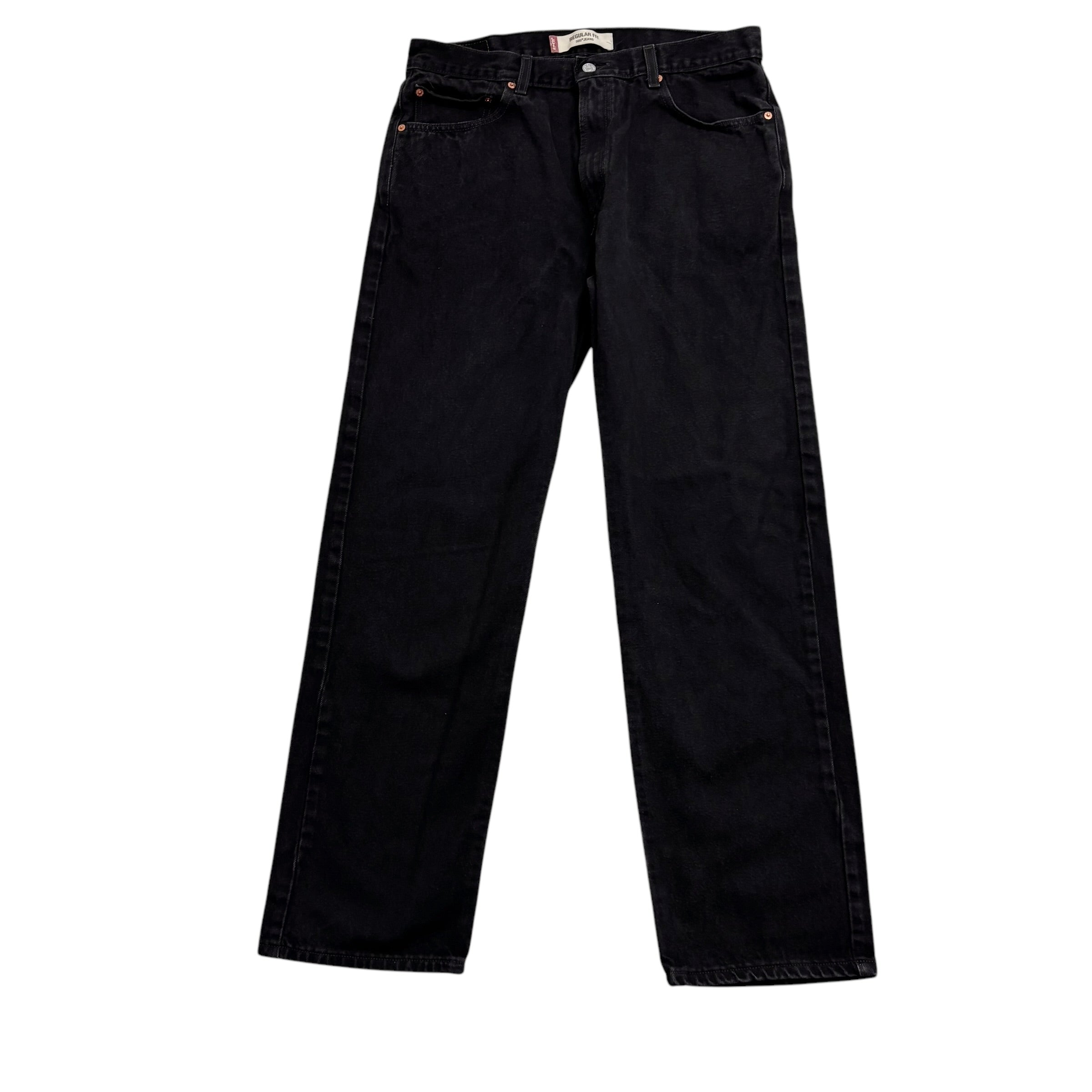 Levis 505 Jeans W35 L32 Mens Black Regular Straight Fit Vintage Denim (E)