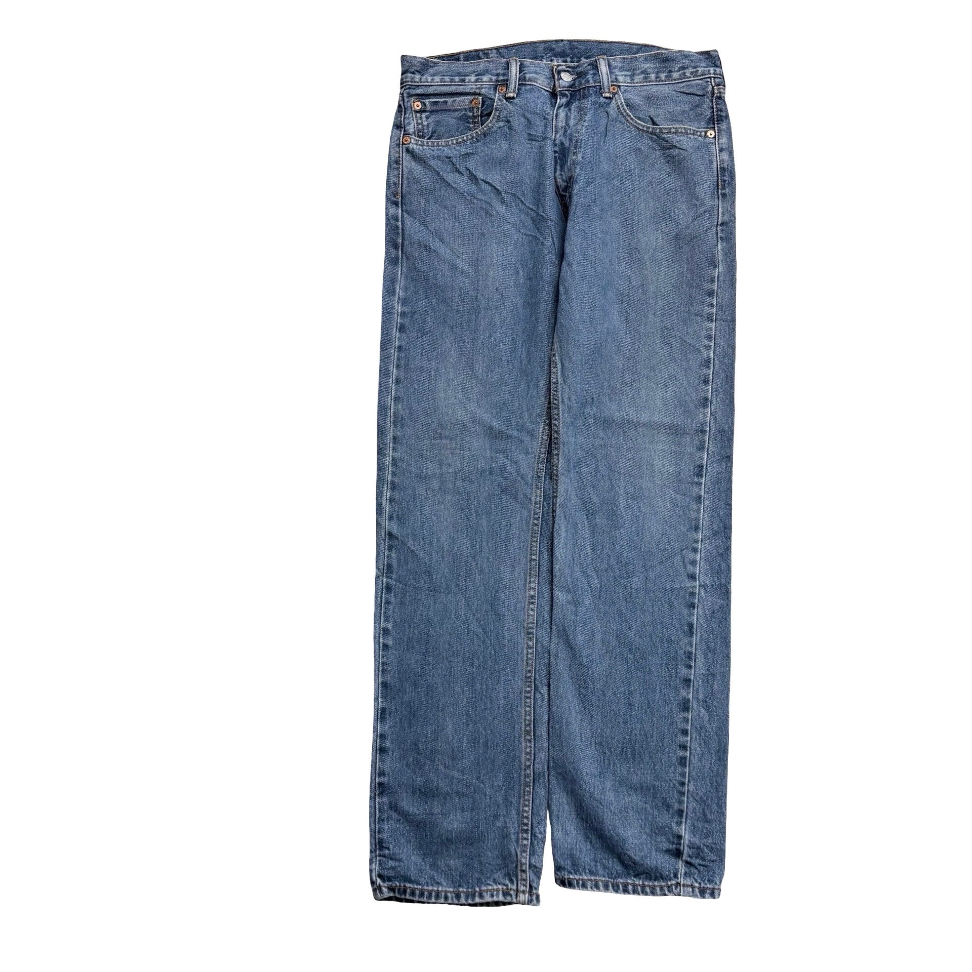 Levis 505 Jeans W32 L32 Mens Mid Blue Regular Straight Fit Denim (E)